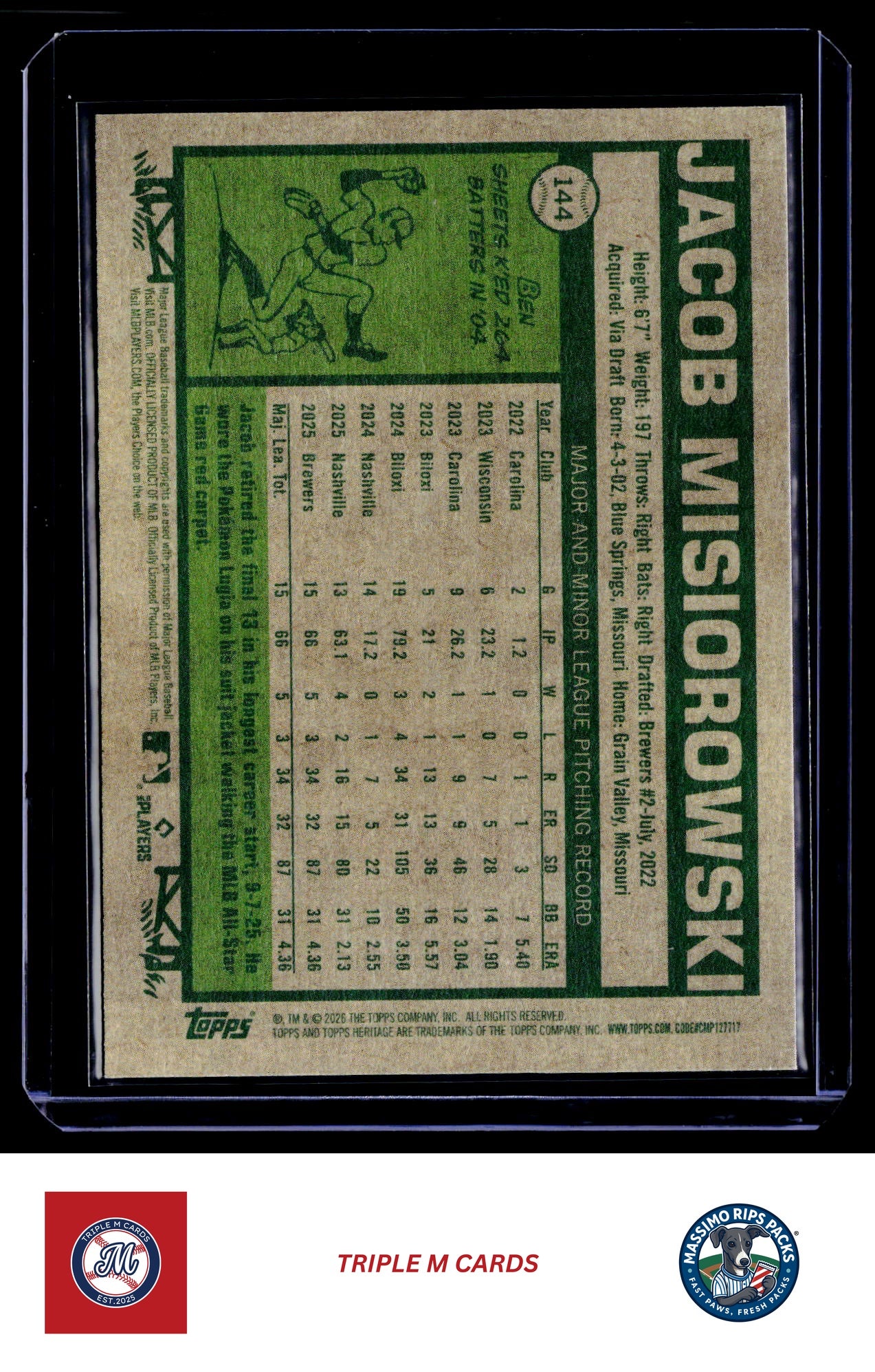 2026 Topps Heritage #144 Jacob Misiorowski