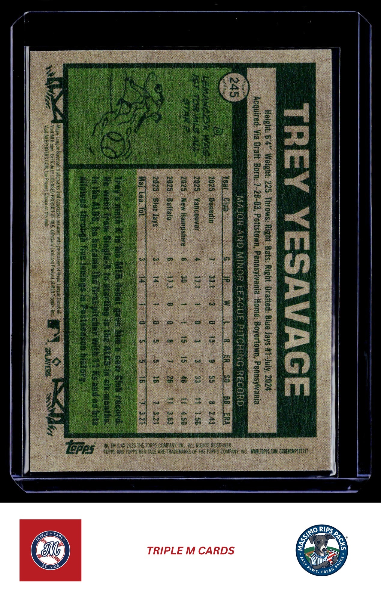2026 Topps Heritage #245 Trey Yesavage