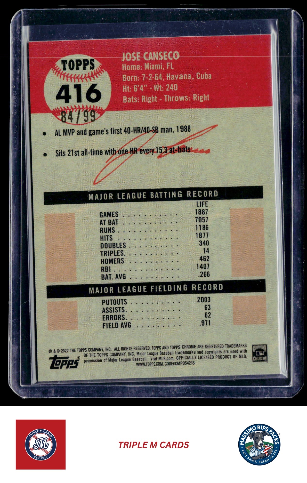 2022 Topps Chrome Platinum Anniversary #416 Jose Canseco