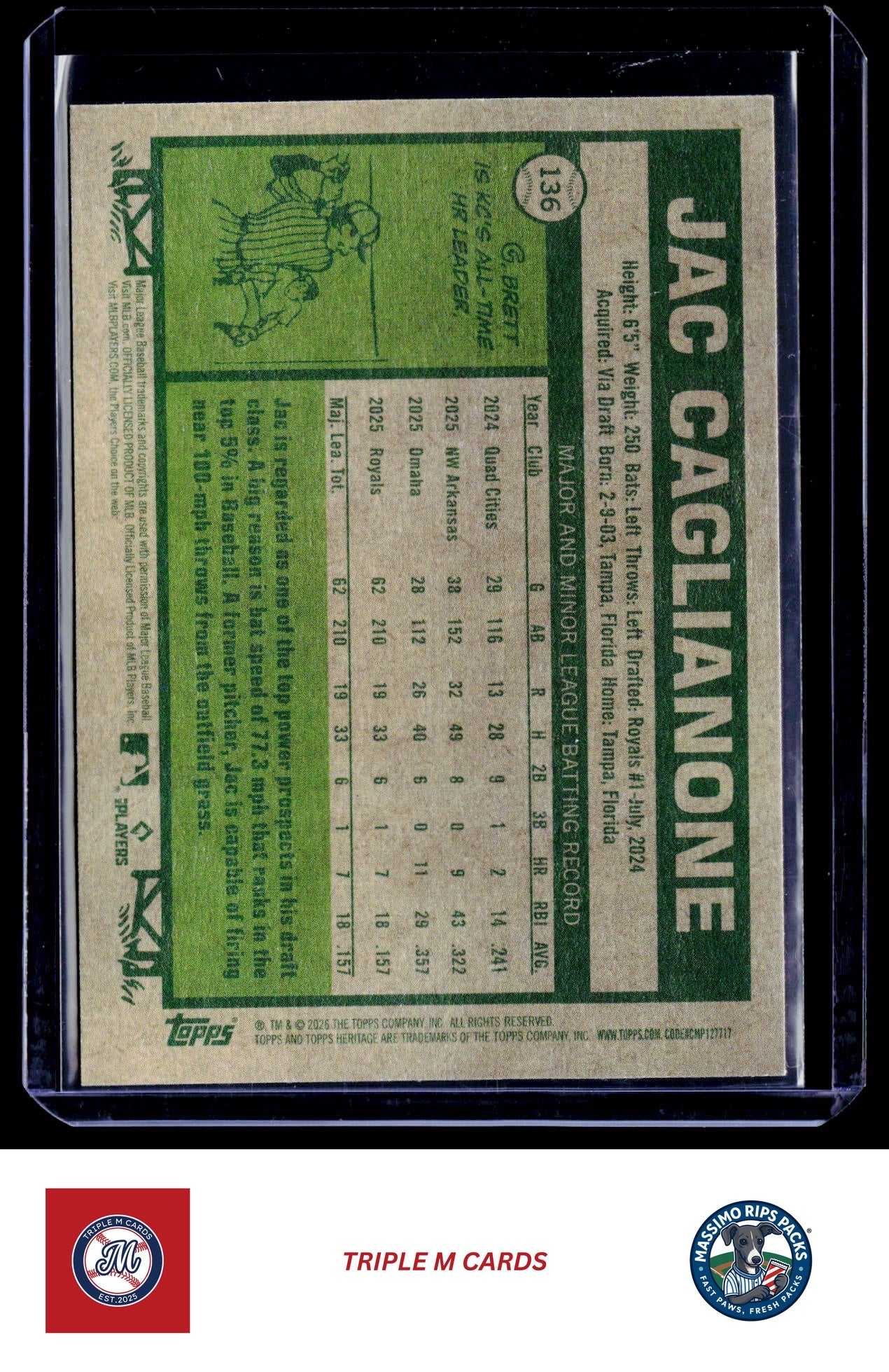 2026 Topps Heritage #136 Jac Caglianone