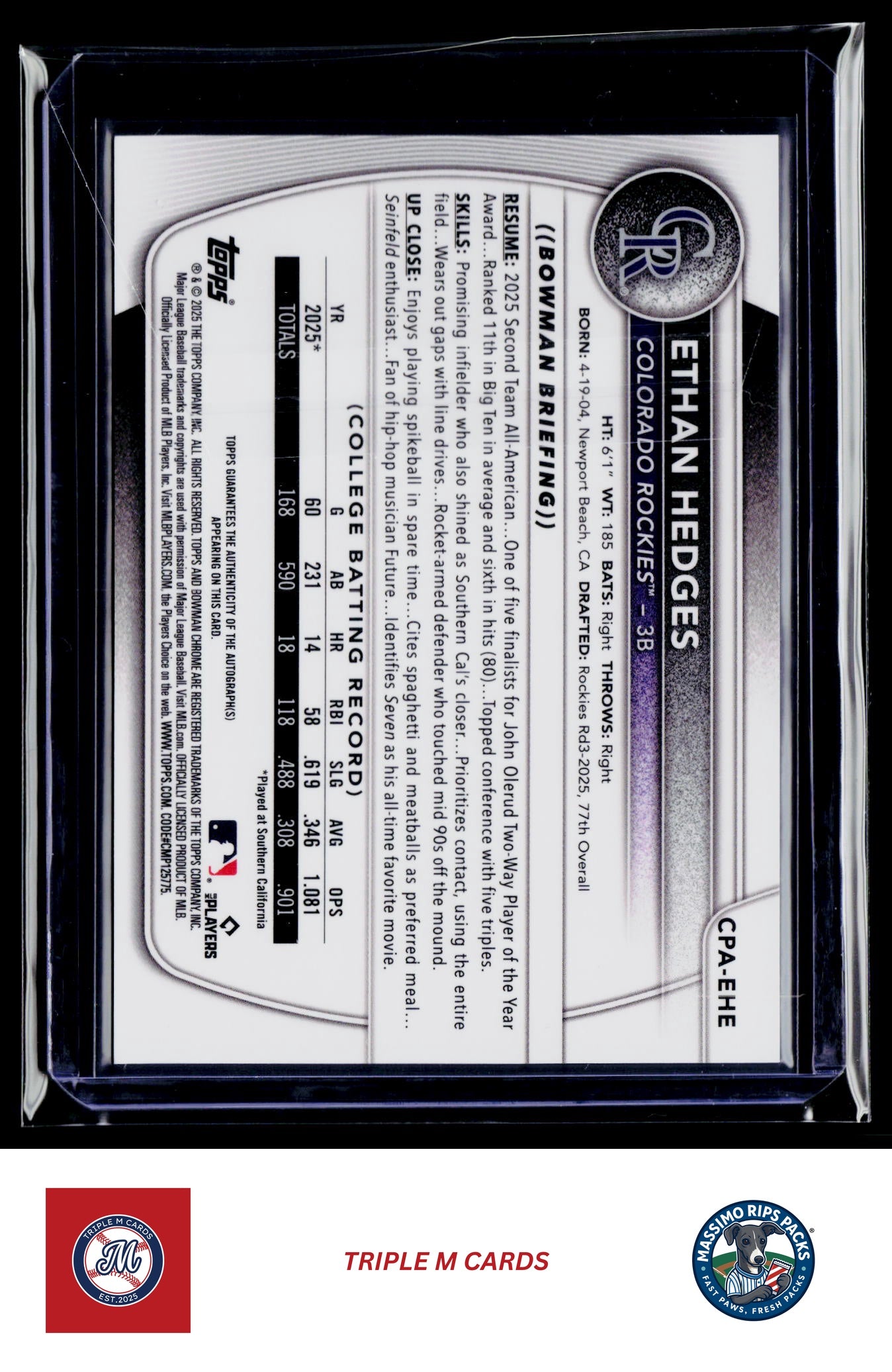 2025 Bowman Draft #CPA-EHE Ethan Hedges