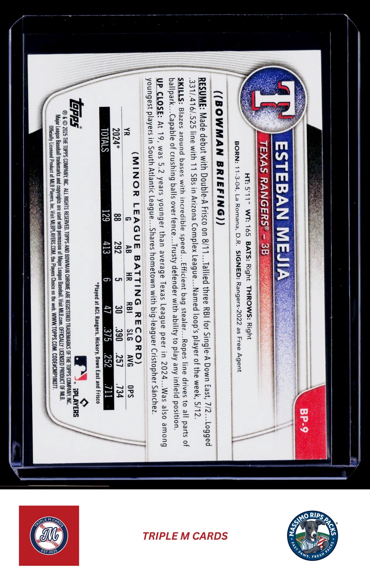 2025 Bowman #BP-9 Esteban Mejia Prospects