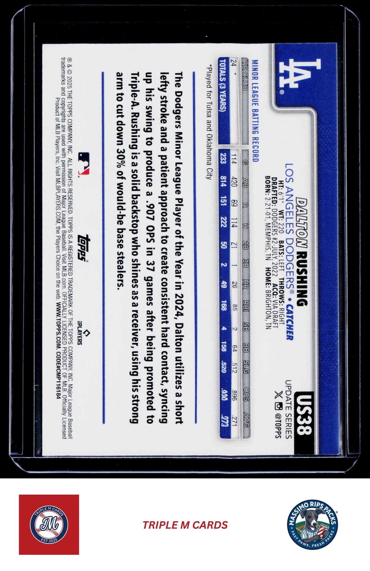 2025 Topps Update #US38 Dalton Rushing