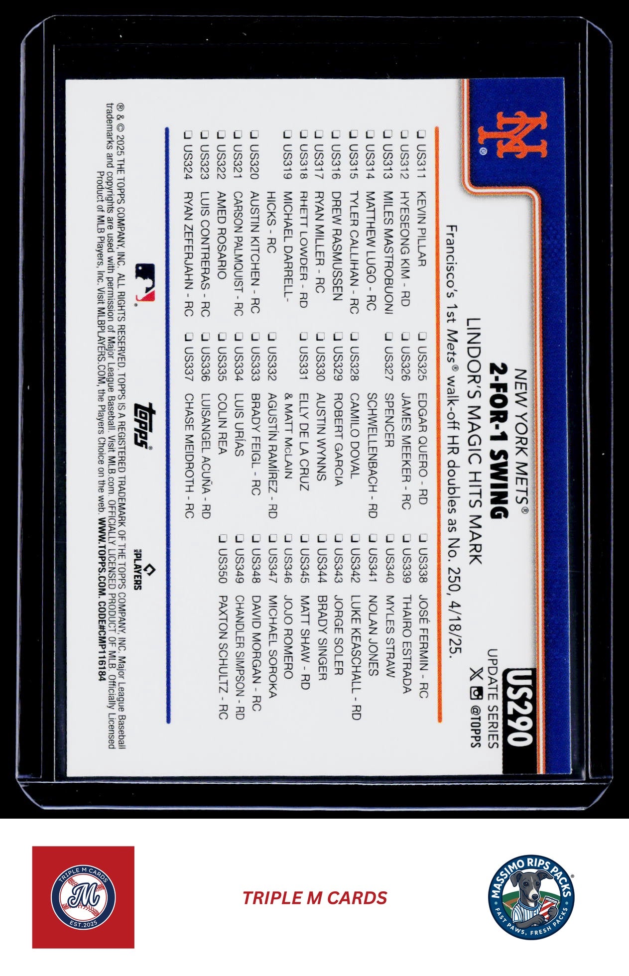 2025 Topps Update #US290 2-For-1 Swing (Francisco Lindor)