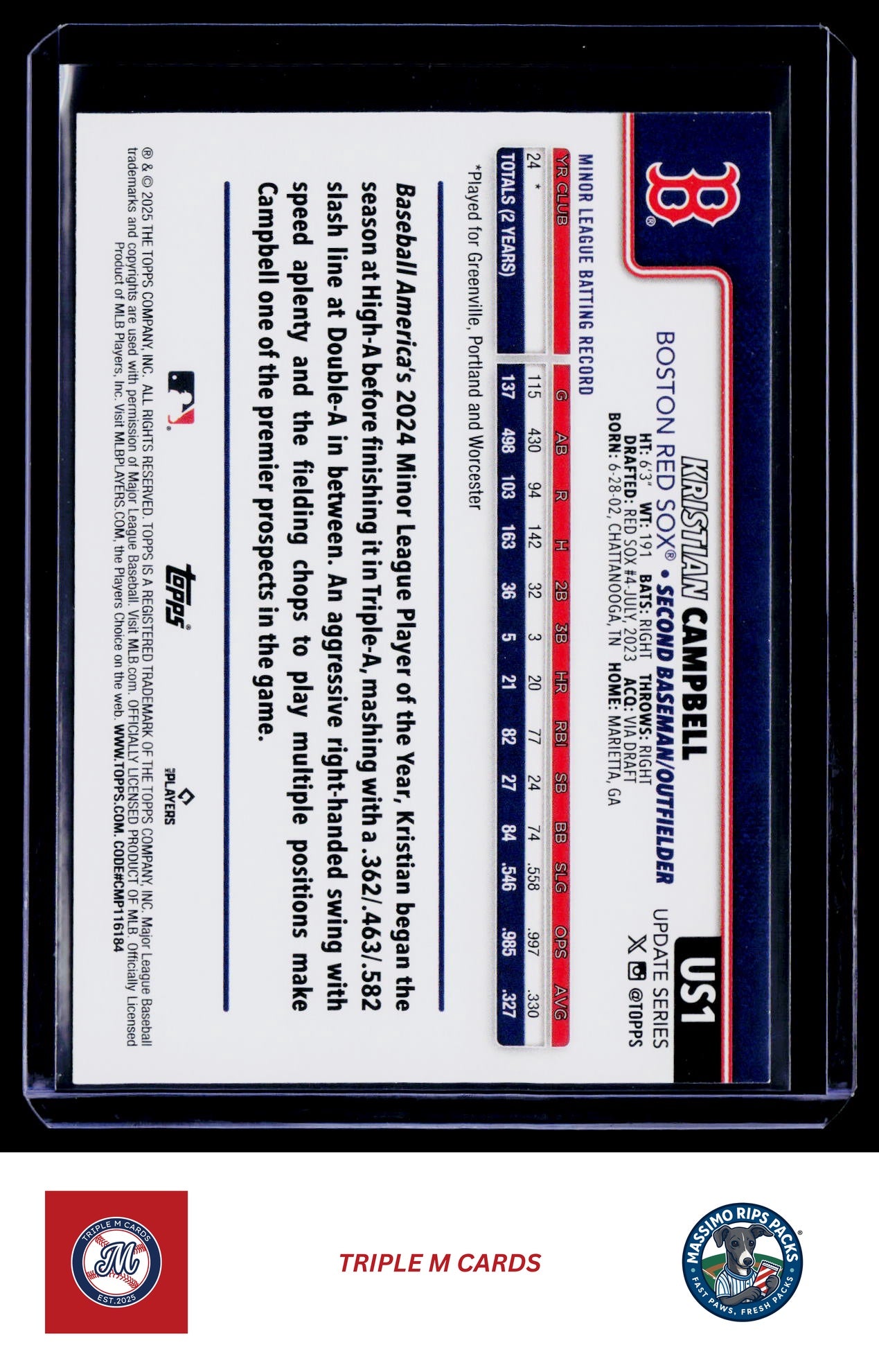 2025 Topps Update #US1 Kristian Campbell
