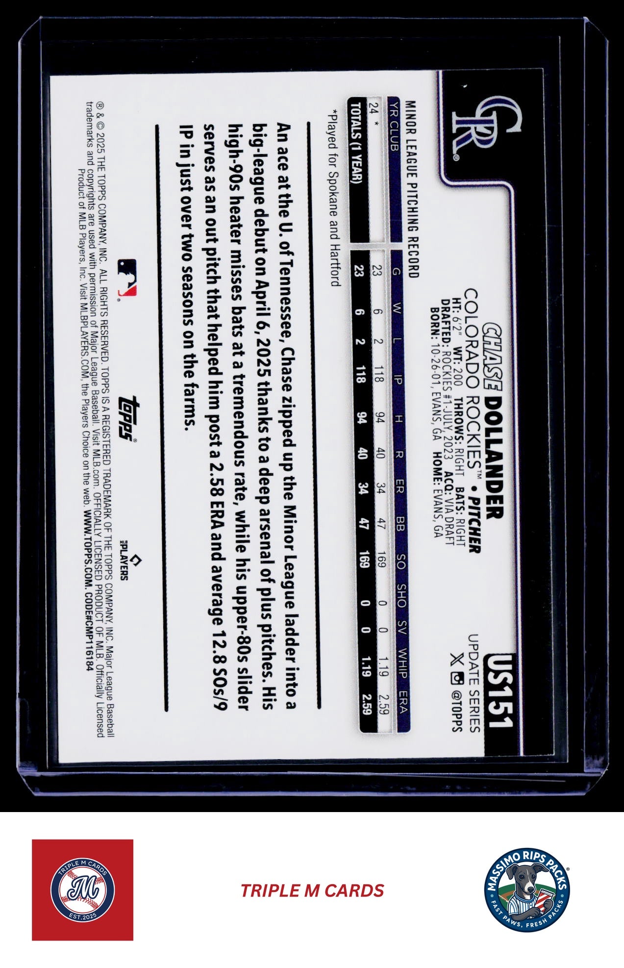 2025 Topps Update #US151 Chase Dollander