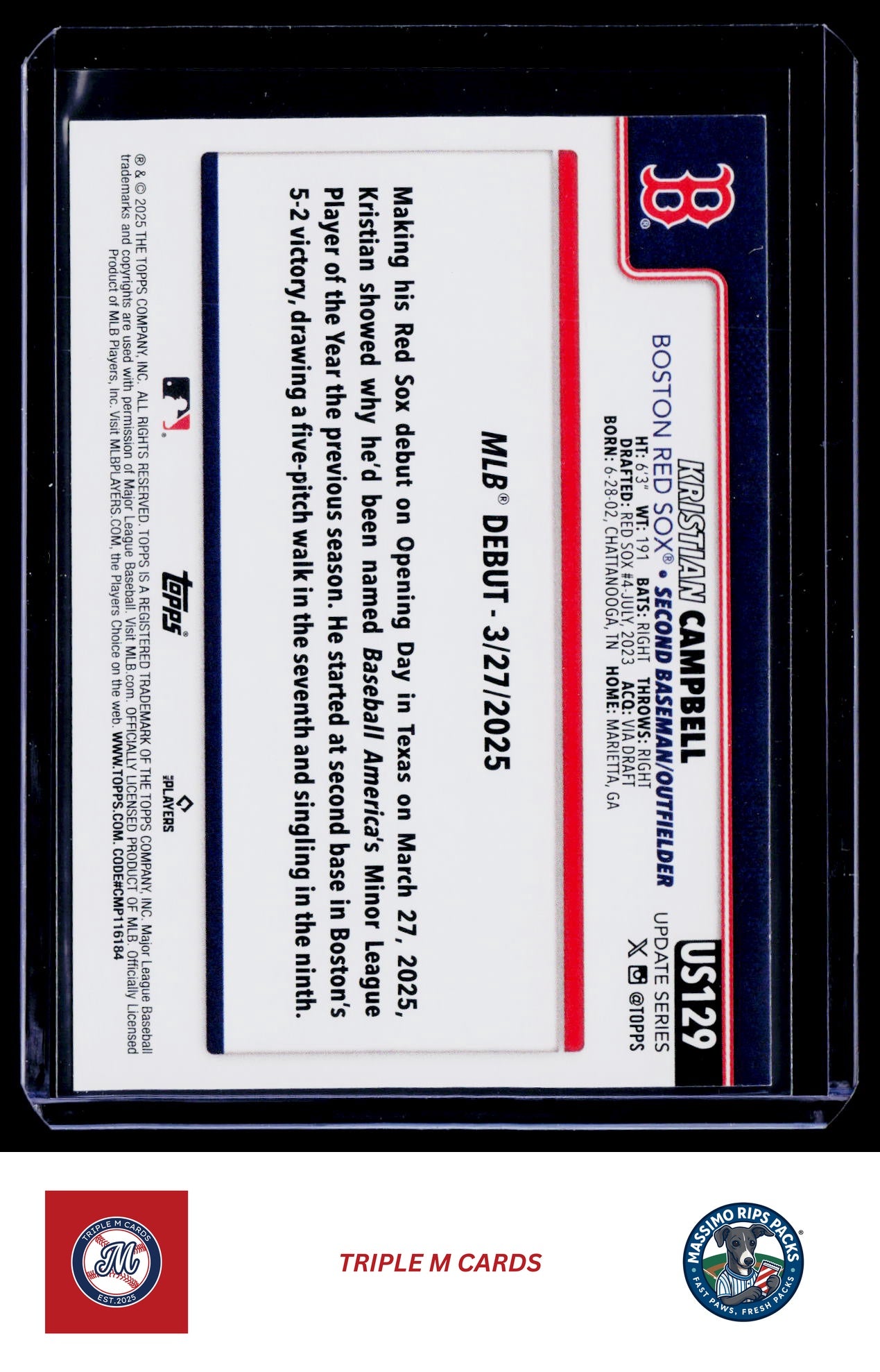 2025 Topps Update #US129 Kristian Campbell