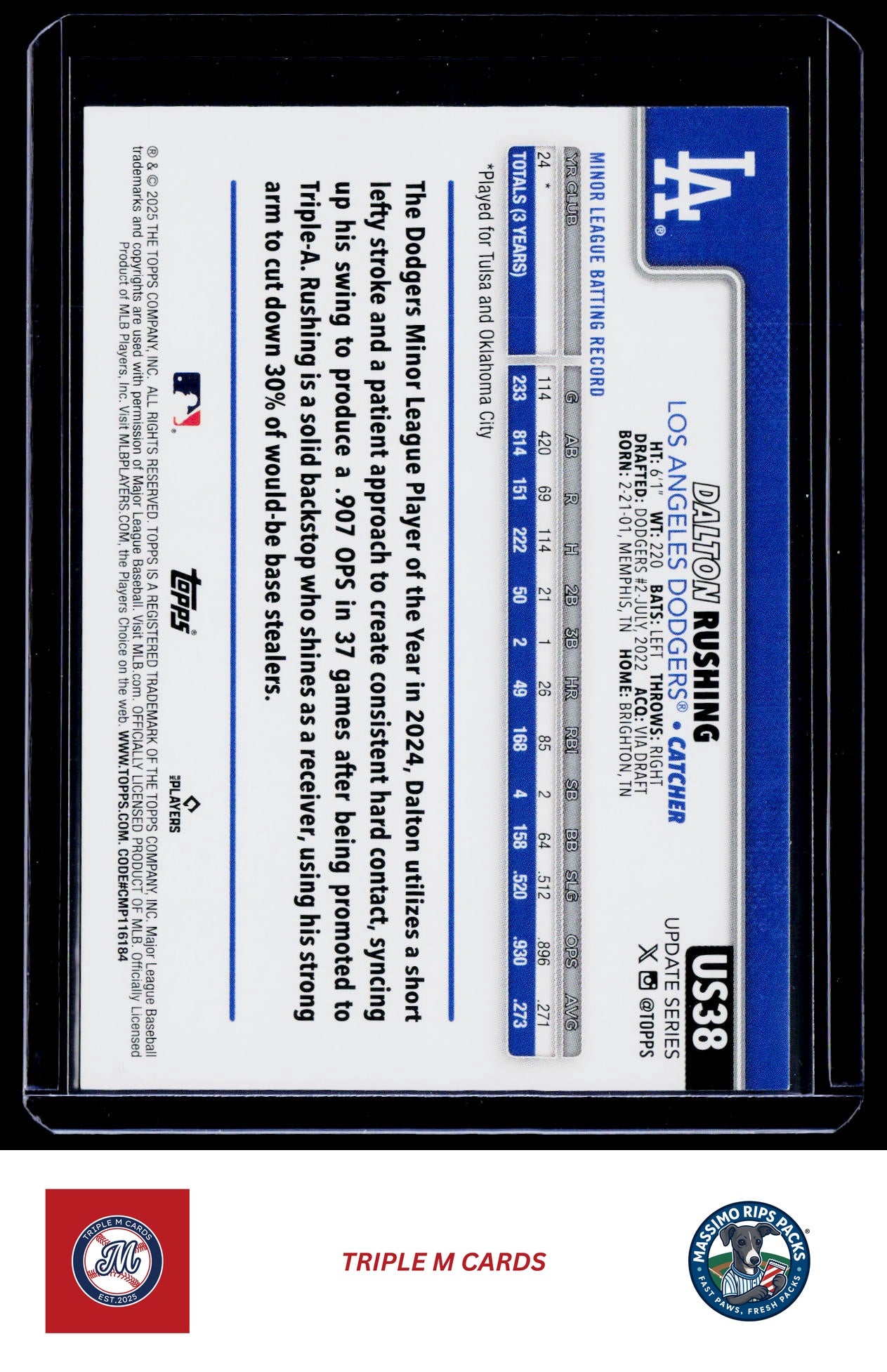 2025 Topps Update #US38 Dalton Rushing