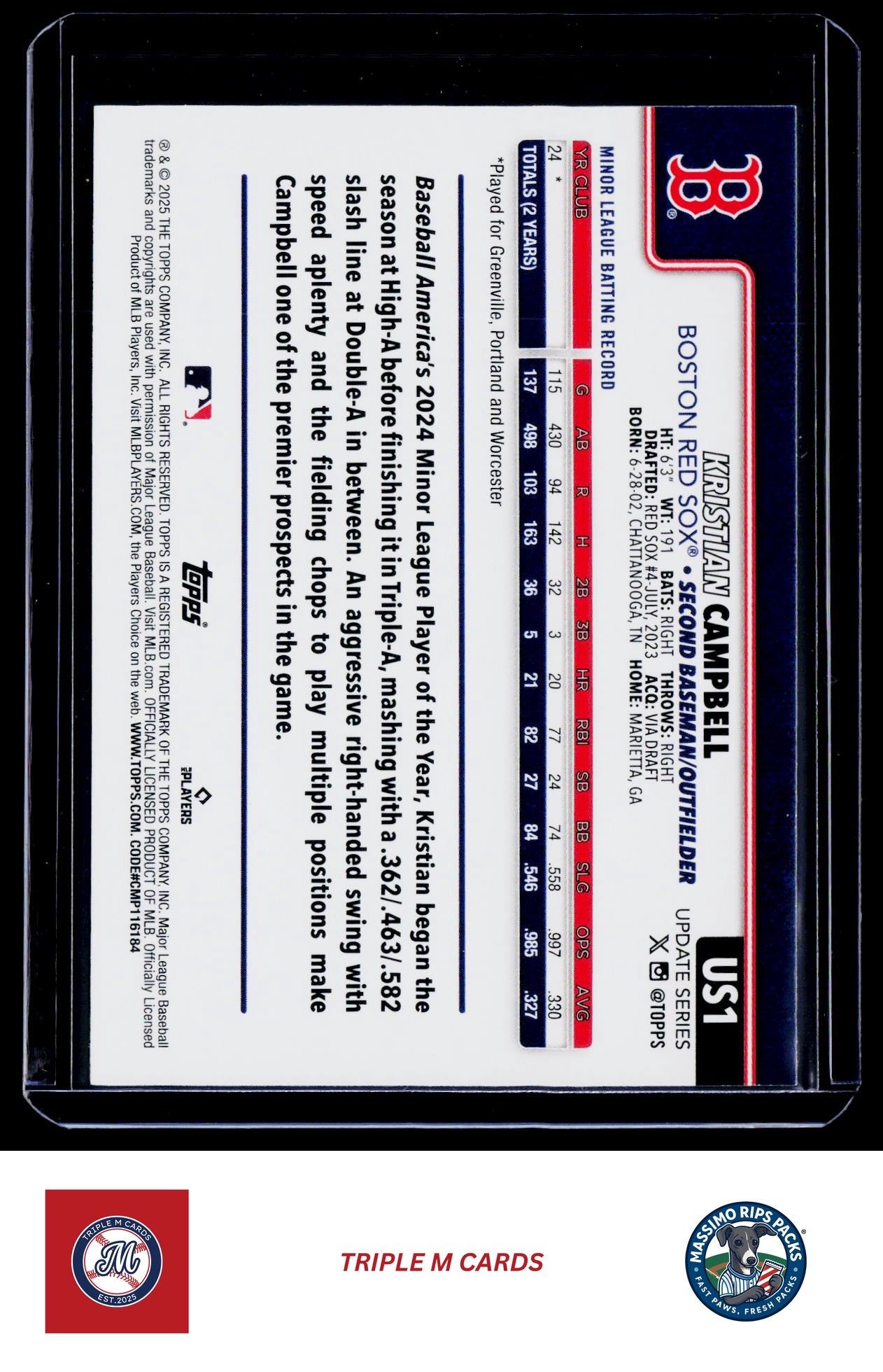 2025 Topps Update #US1 Kristian Campbell