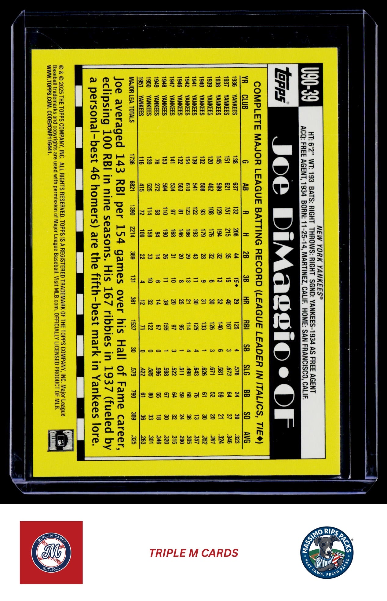 2025 Topps Update #U90-39 Joe DiMaggio 1990 Topps Baseball 35th Anniversary