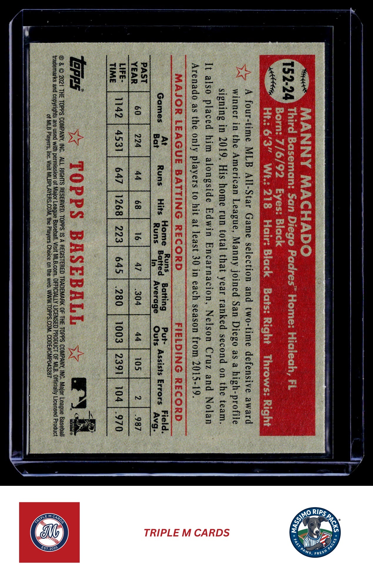 2021 Topps #T52-24 Manny Machado 1952 Topps Redux
