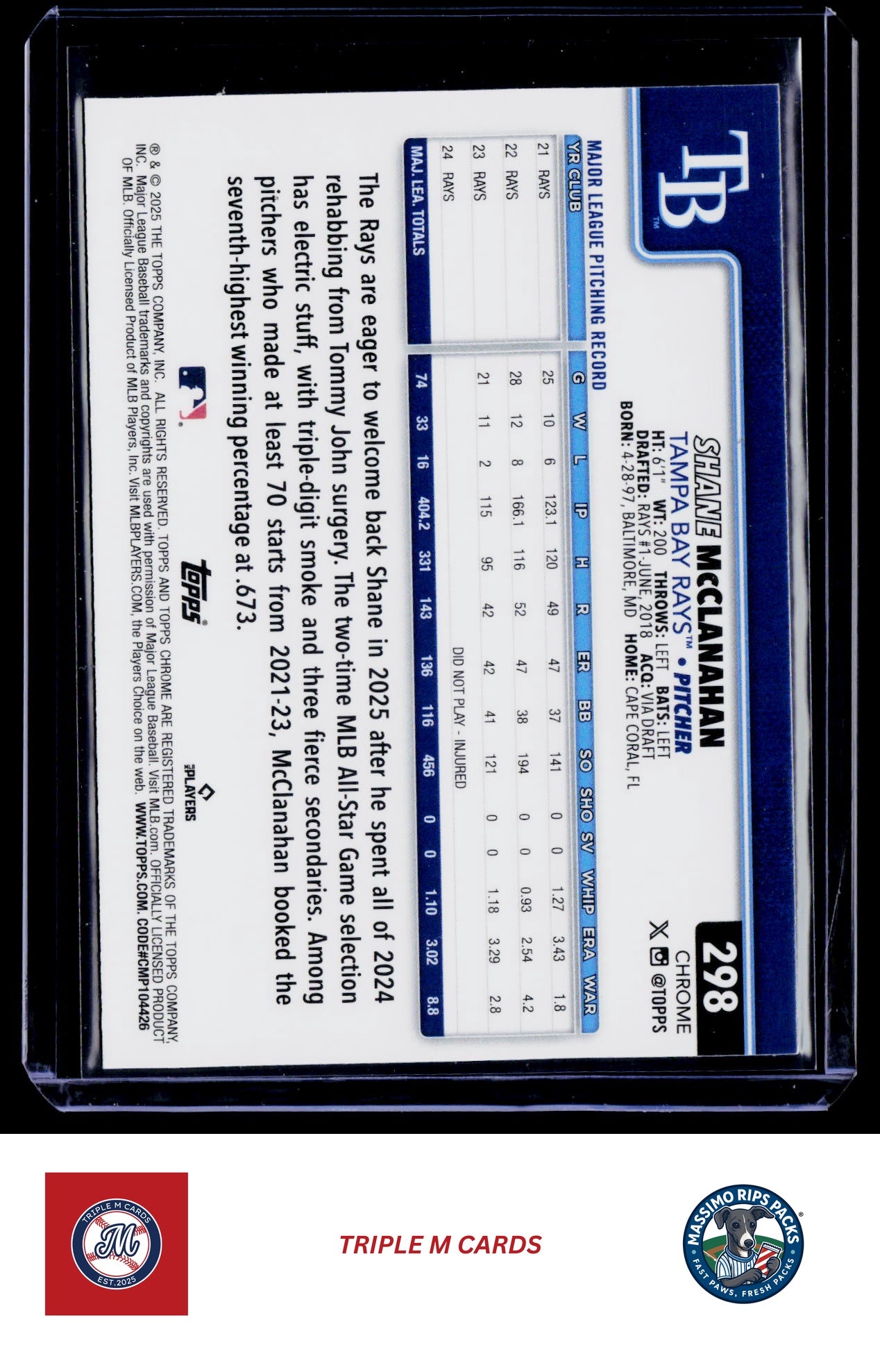 2025 Topps Chrome #298 Shane McClanahan Prism Refractors