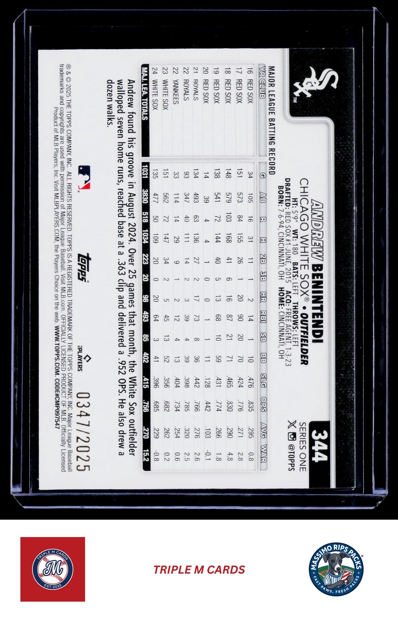 2025 Topps #344 Andrew Benintendi Gold #/2025