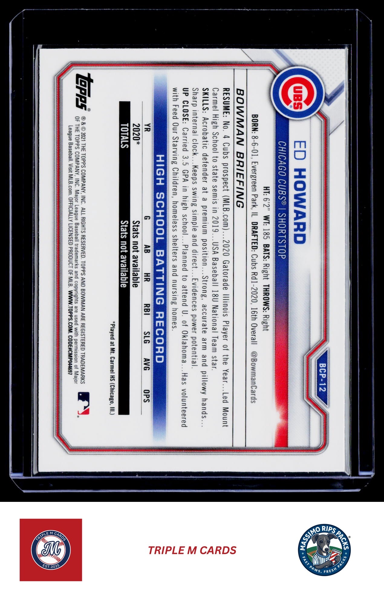 2021 Bowman #BCP-12 Ed Howard Chrome Prospects Mojo Refractor
