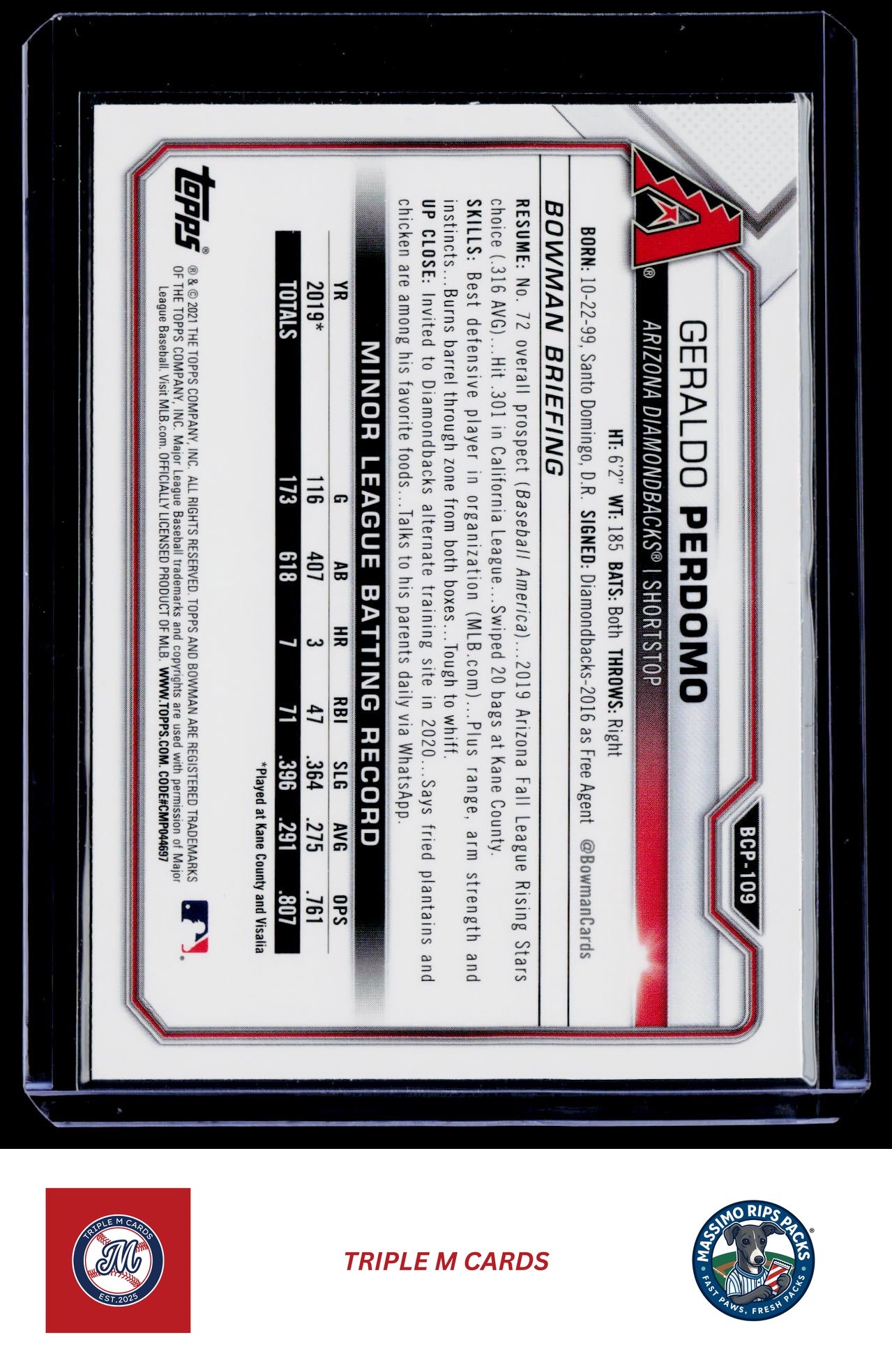 2021 Bowman #BCP-109 Geraldo Perdomo Chrome Prospects Mojo Refractor