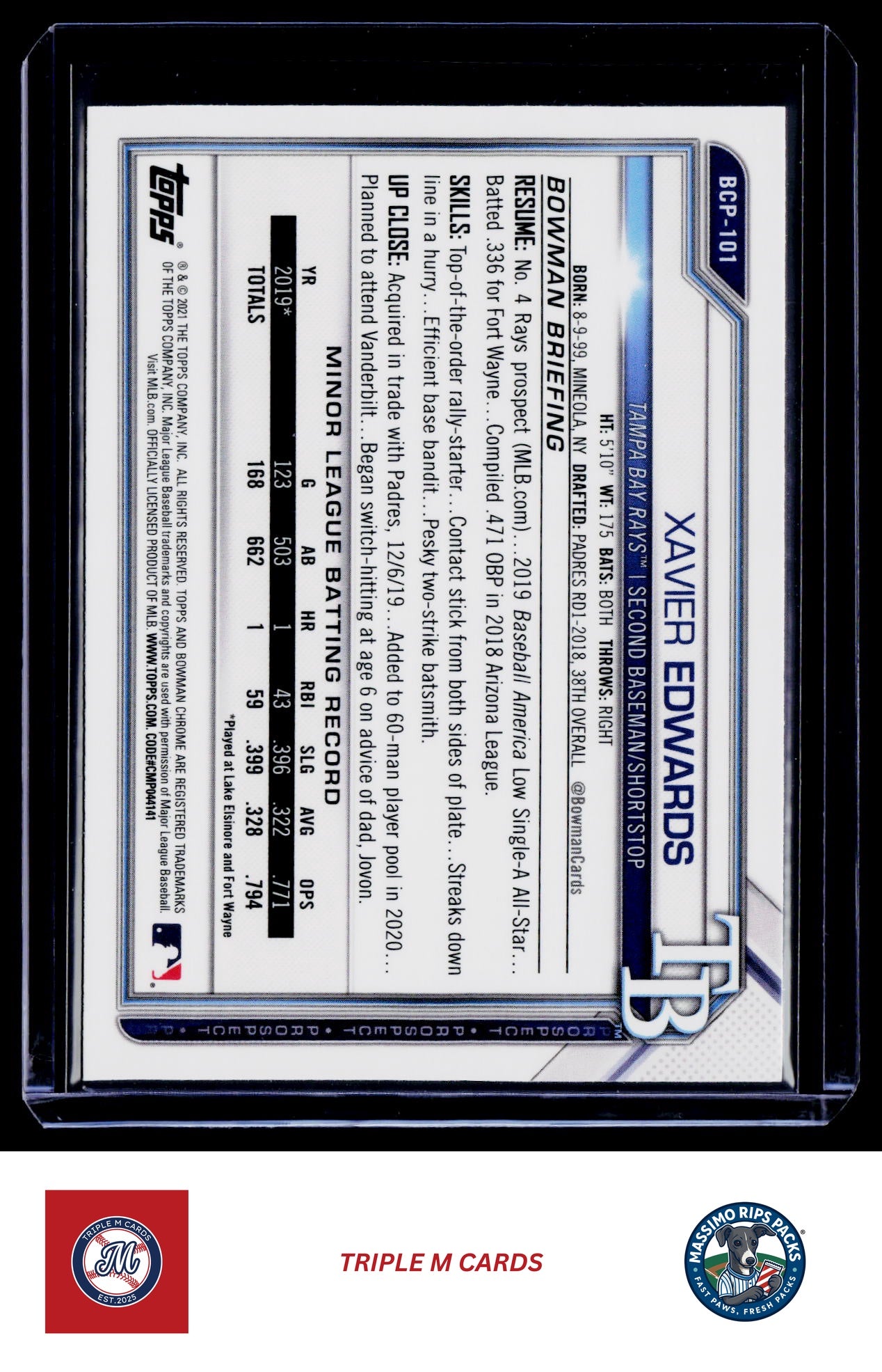 2021 Bowman #BCP-101 Xavier Edwards Chrome Prospects