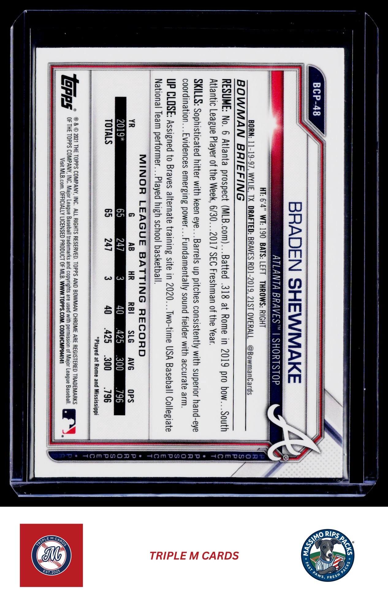 2021 Bowman #BCP-48 Braden Shewmake Chrome Prospects