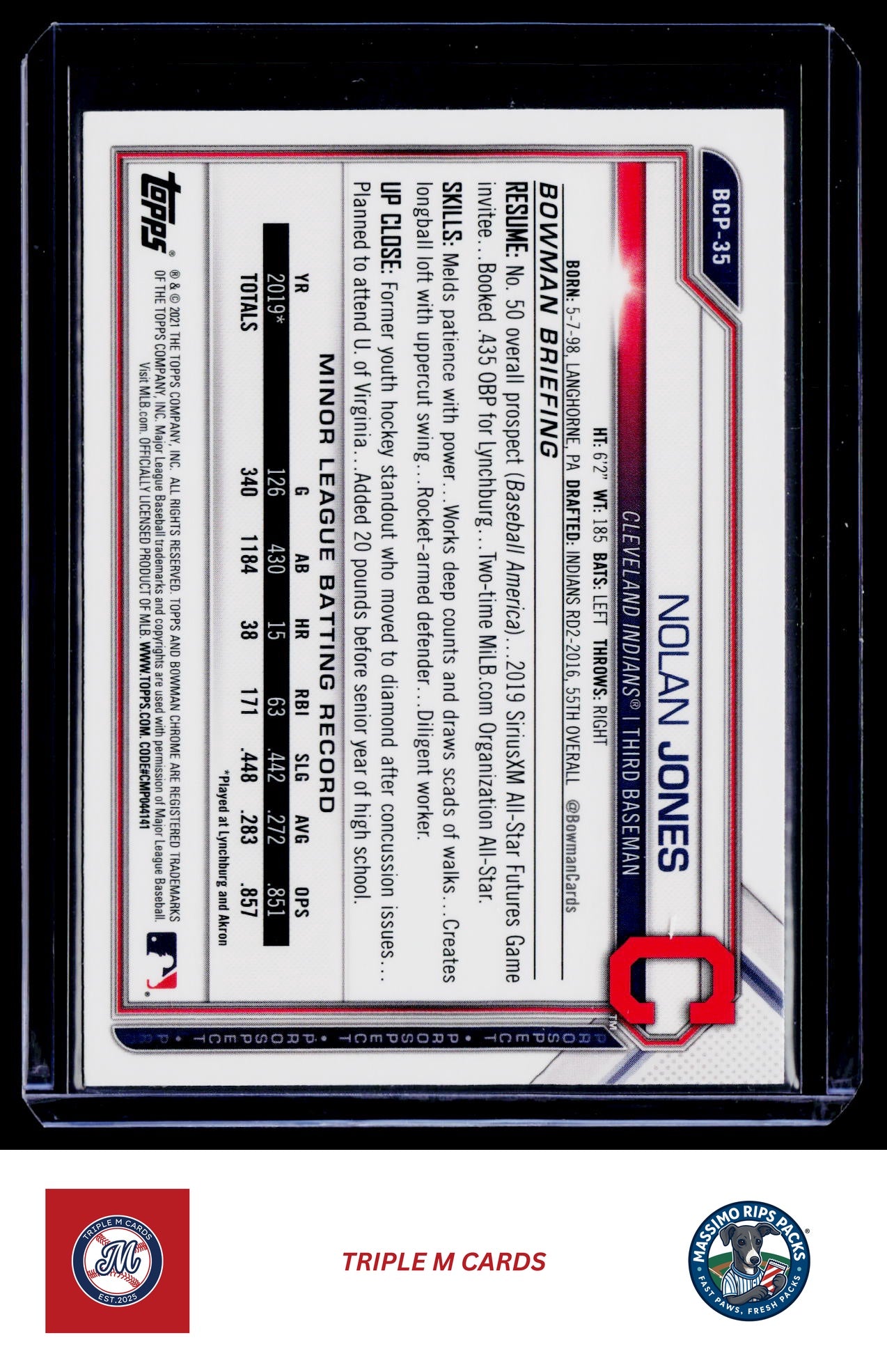 2021 Bowman #BCP-35 Nolan Jones Chrome Prospects