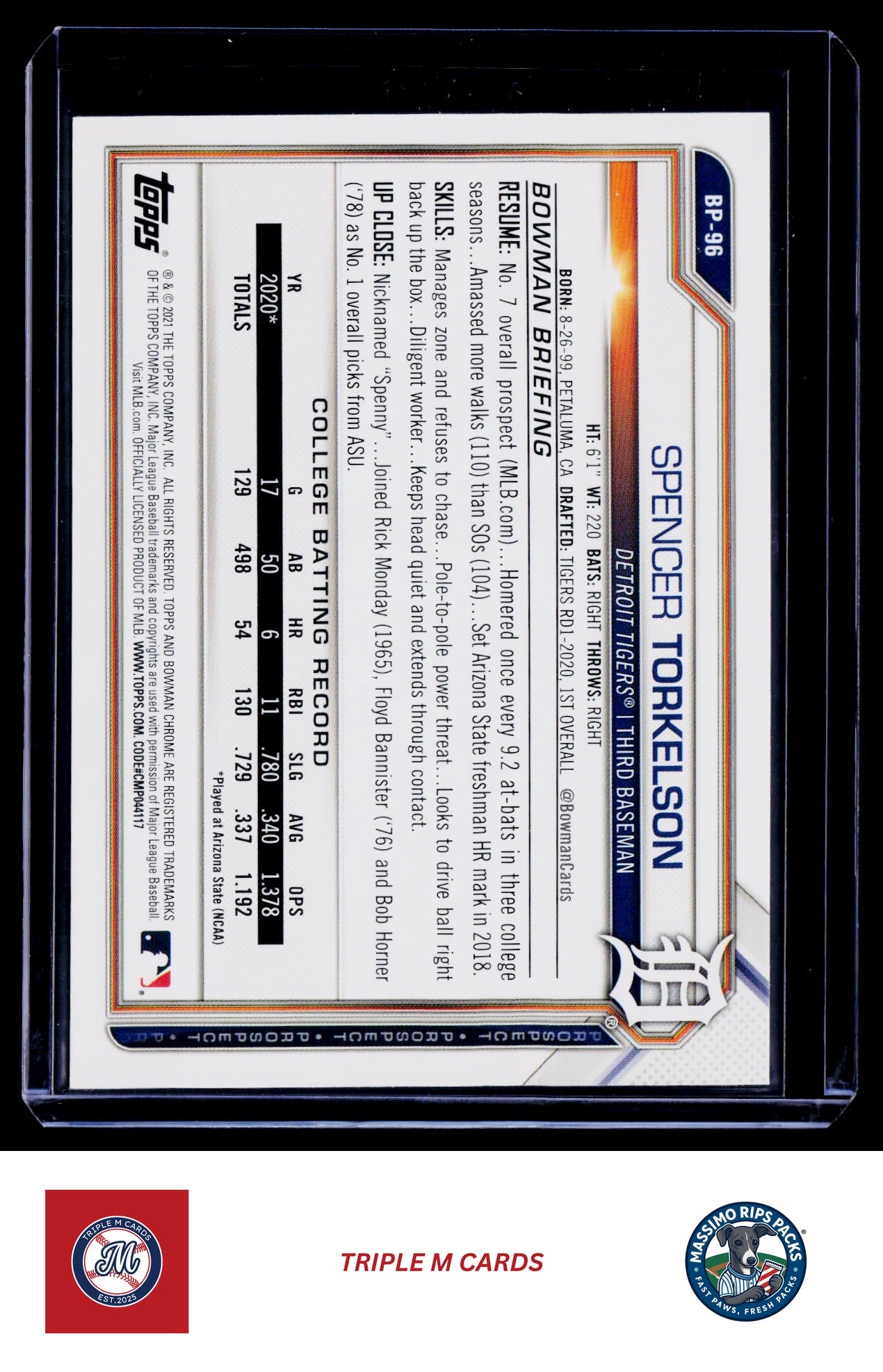 2021 Bowman #BCP-96 Spencer Torkelson Chrome Prospects