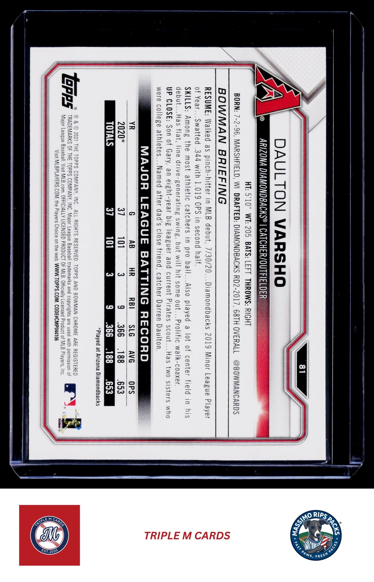 2021 Bowman #81 Daulton Varsho
