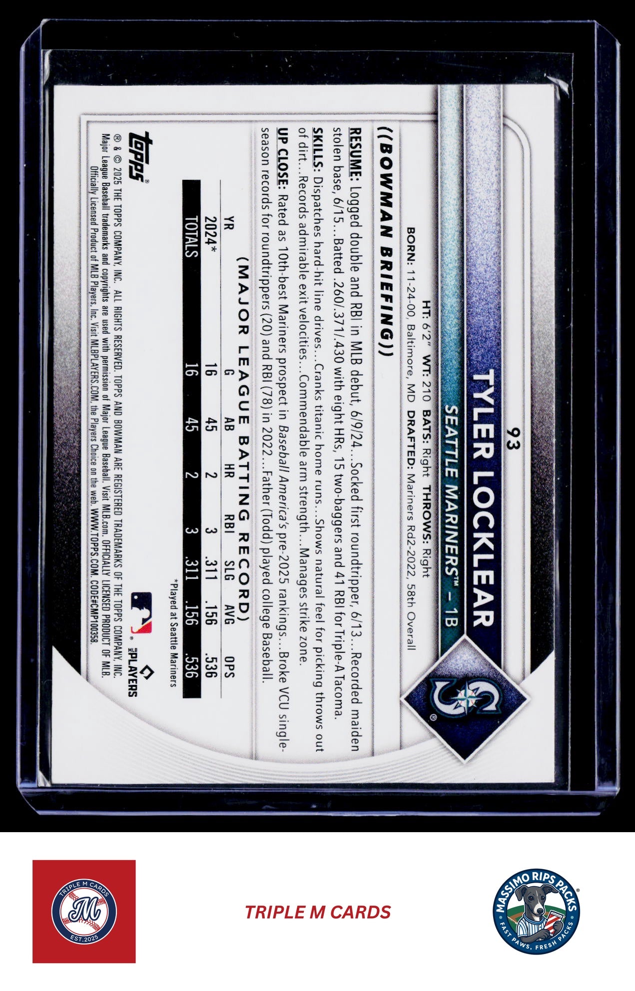 2025 Bowman #93 Tyler Locklear