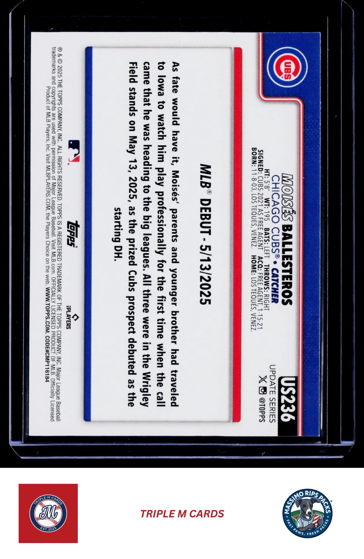 2025 Topps Update #US236 Moisés Ballesteros