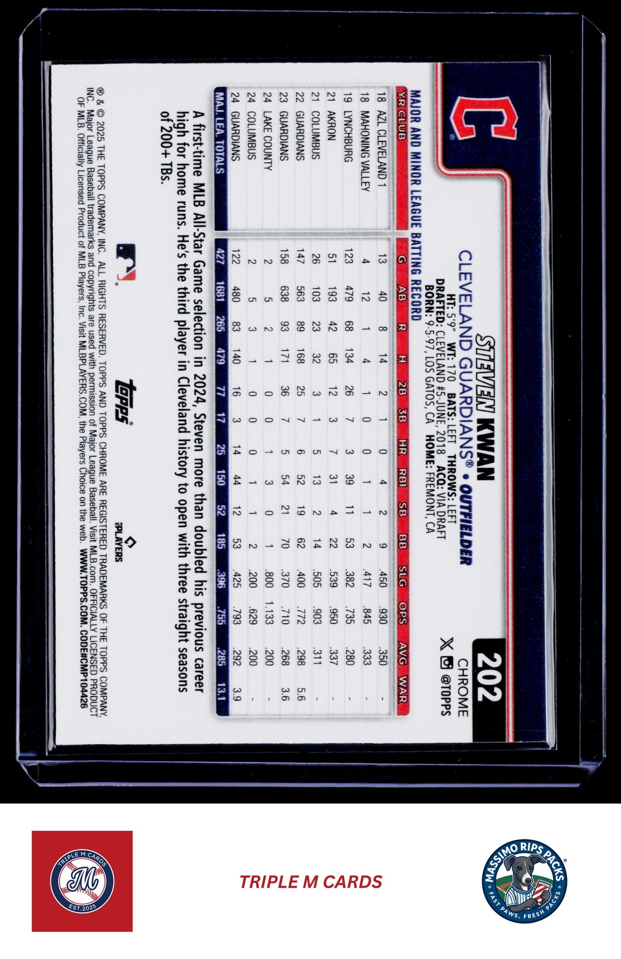 2025 Topps Chrome #202 Steven Kwan RayWave Refractors