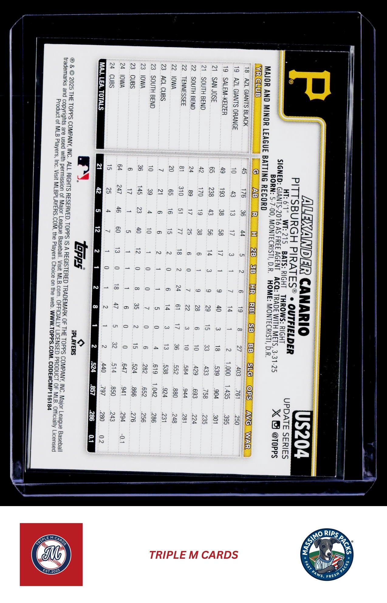 2025 Topps Update #US204 Alexander Canario Holo Foil
