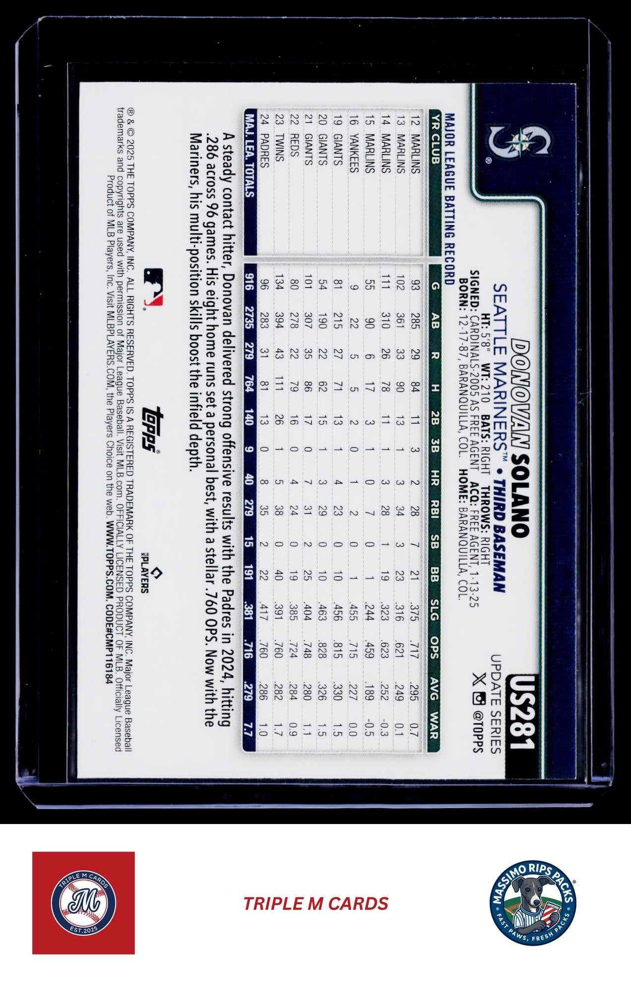 2025 Topps Update #US281 Donovan Solano Holiday