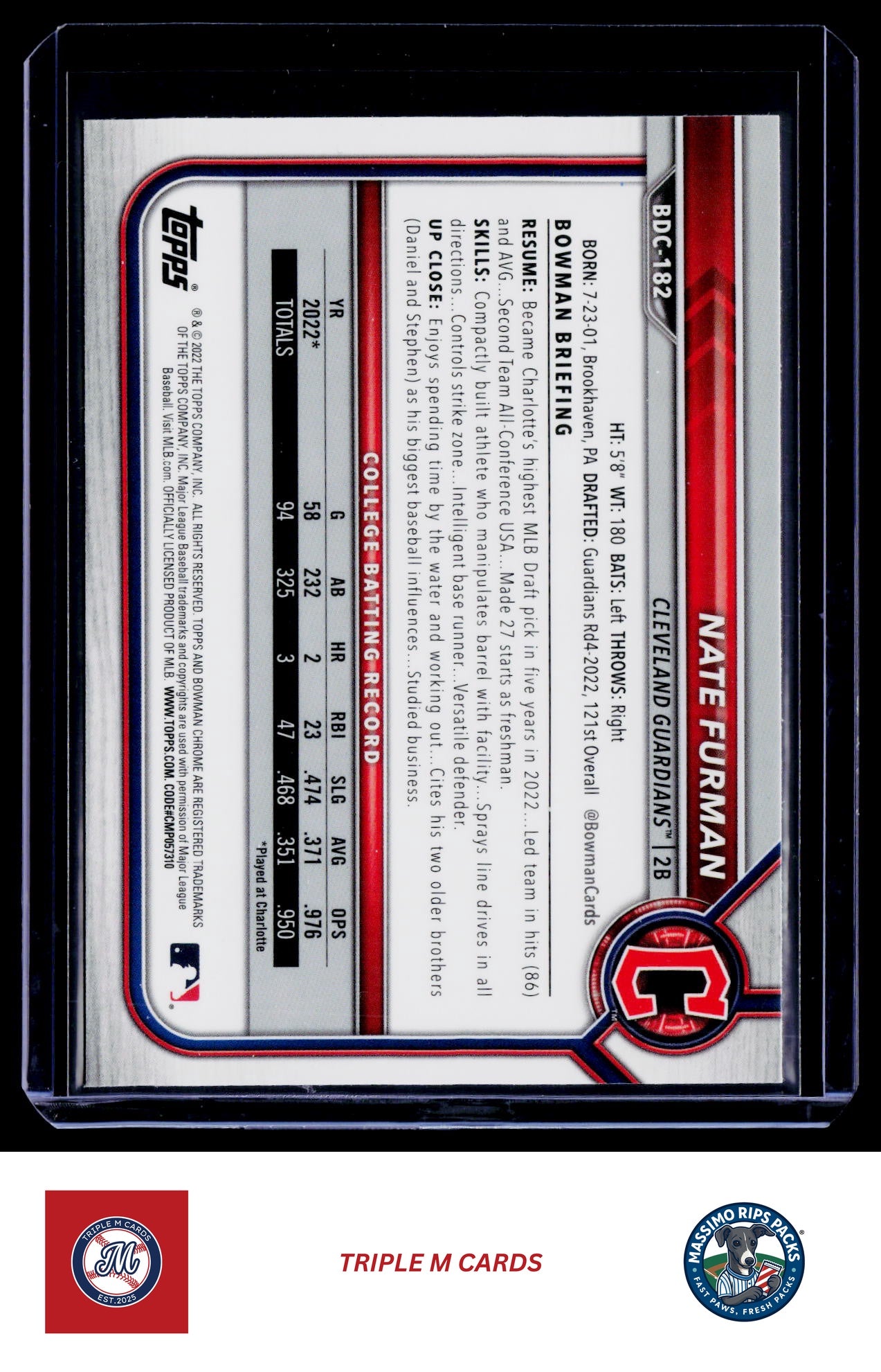 2022 Bowman Draft #BDC-182 Nate Furman Chrome Refractor