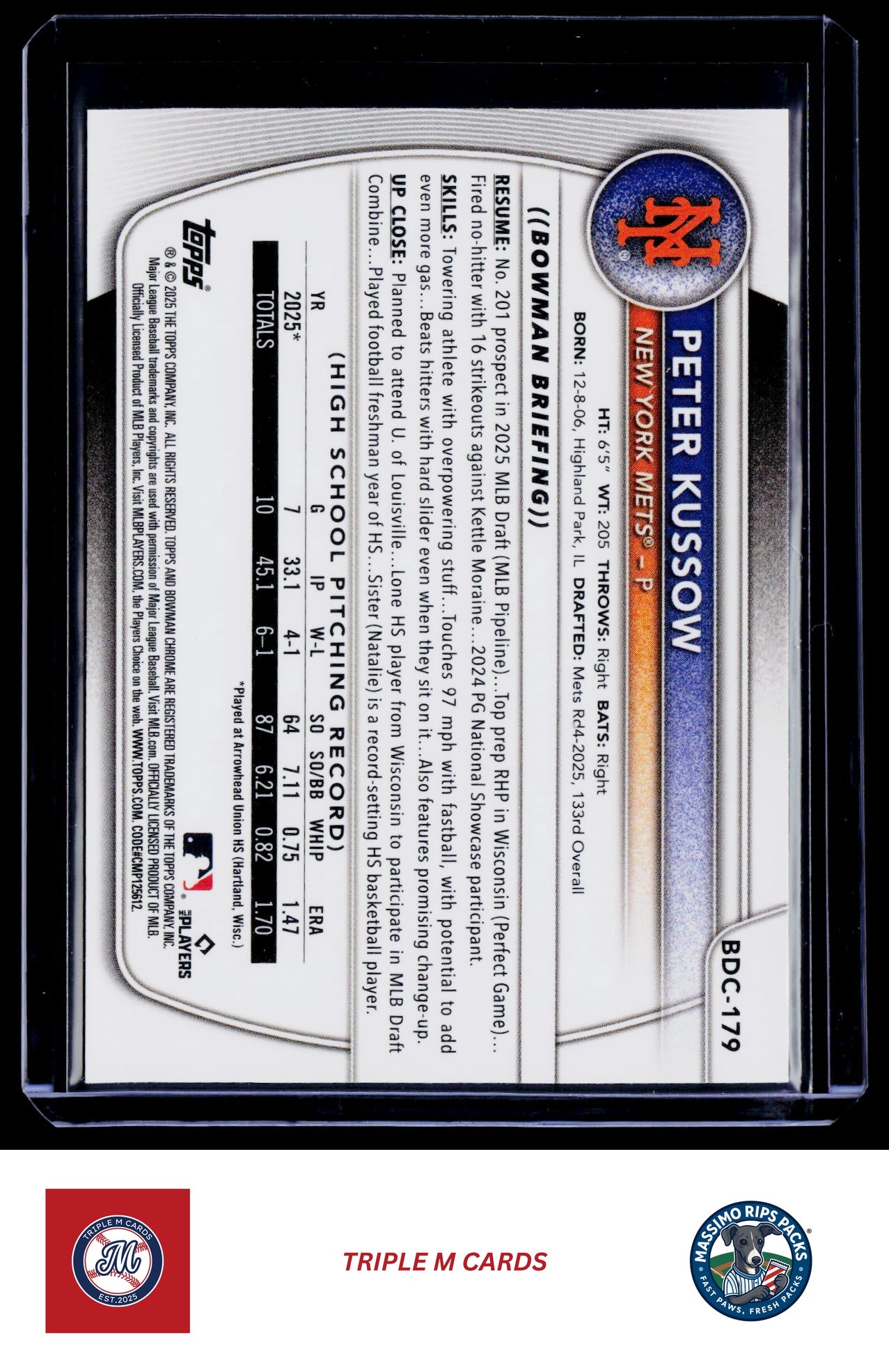 2025 Bowman Draft #BDC-179 Peter Kussow Chrome