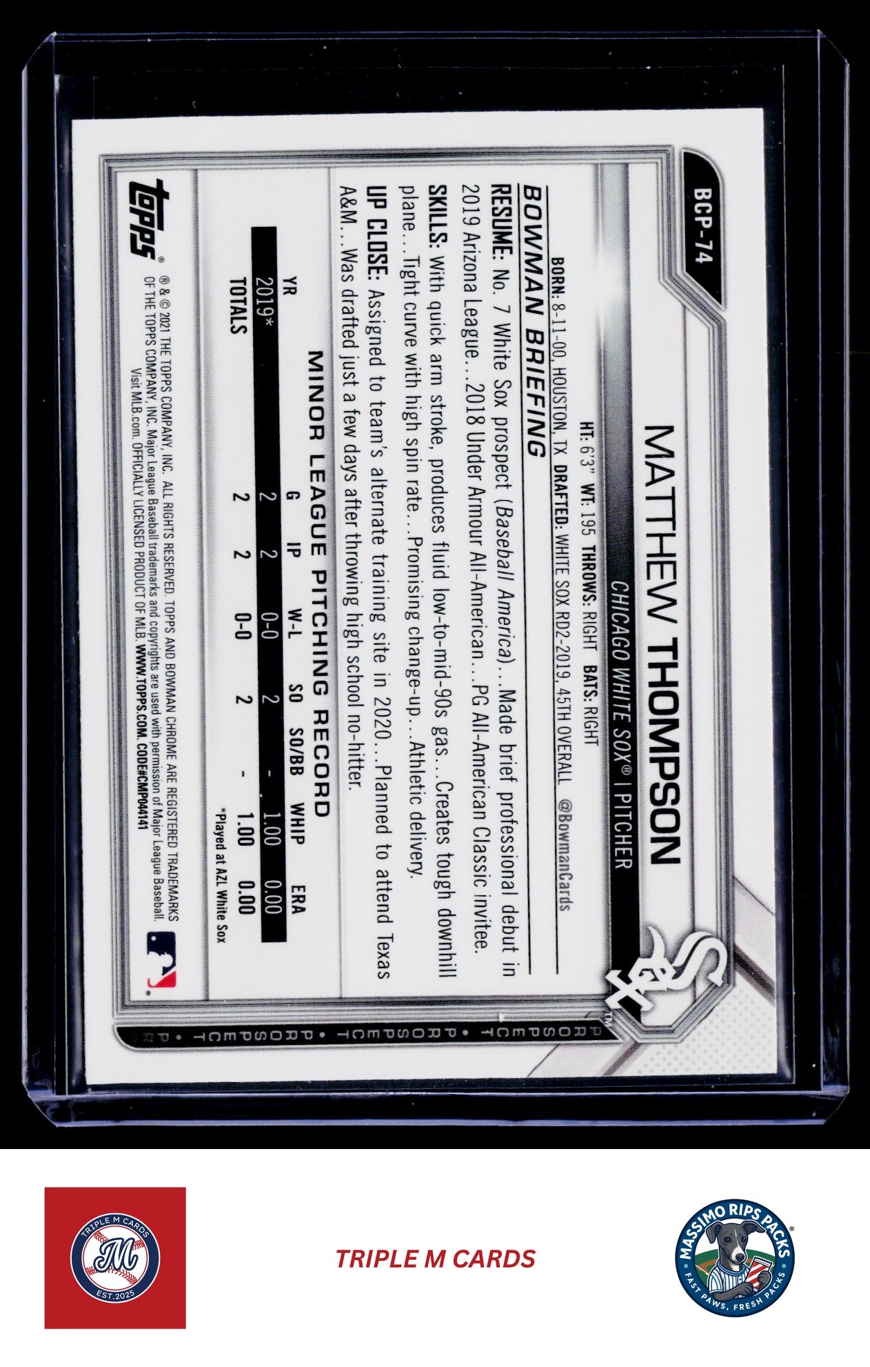 2021 Bowman #BCP-74 Matthew Thompson Chrome Prospects
