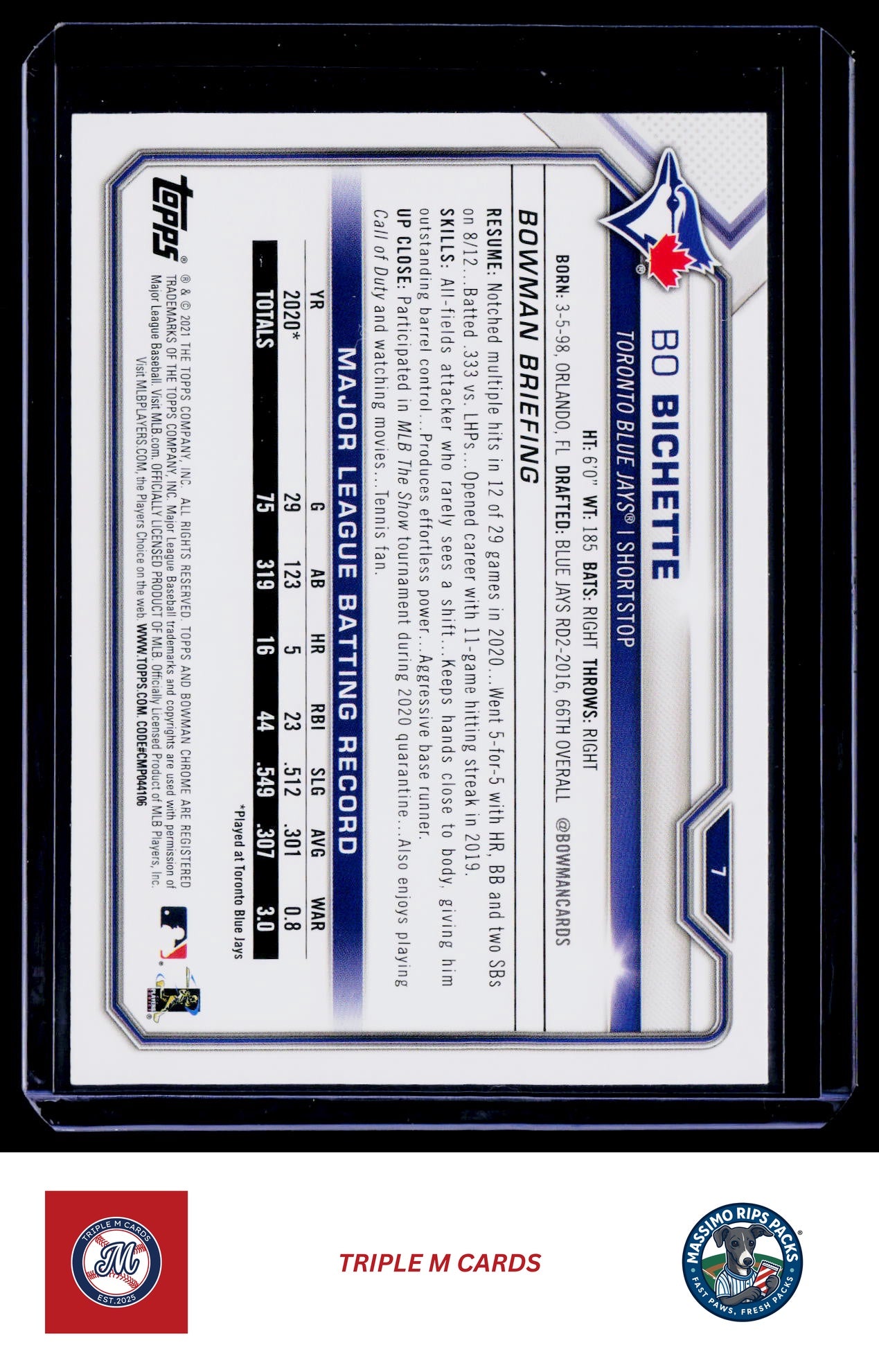 2021 Bowman #7 Bo Bichette