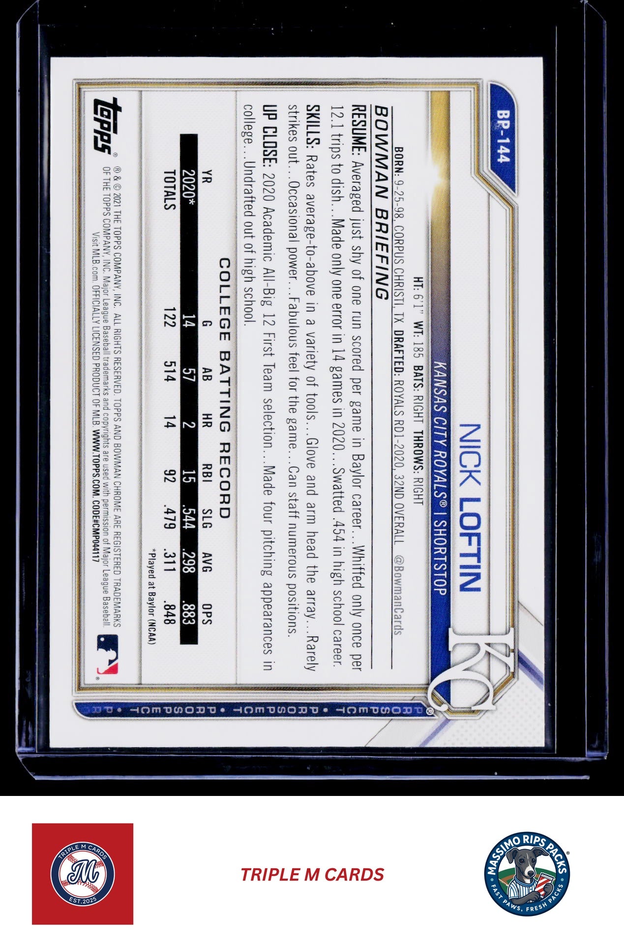 2021 Bowman #BP-144 Nick Loftin Prospects