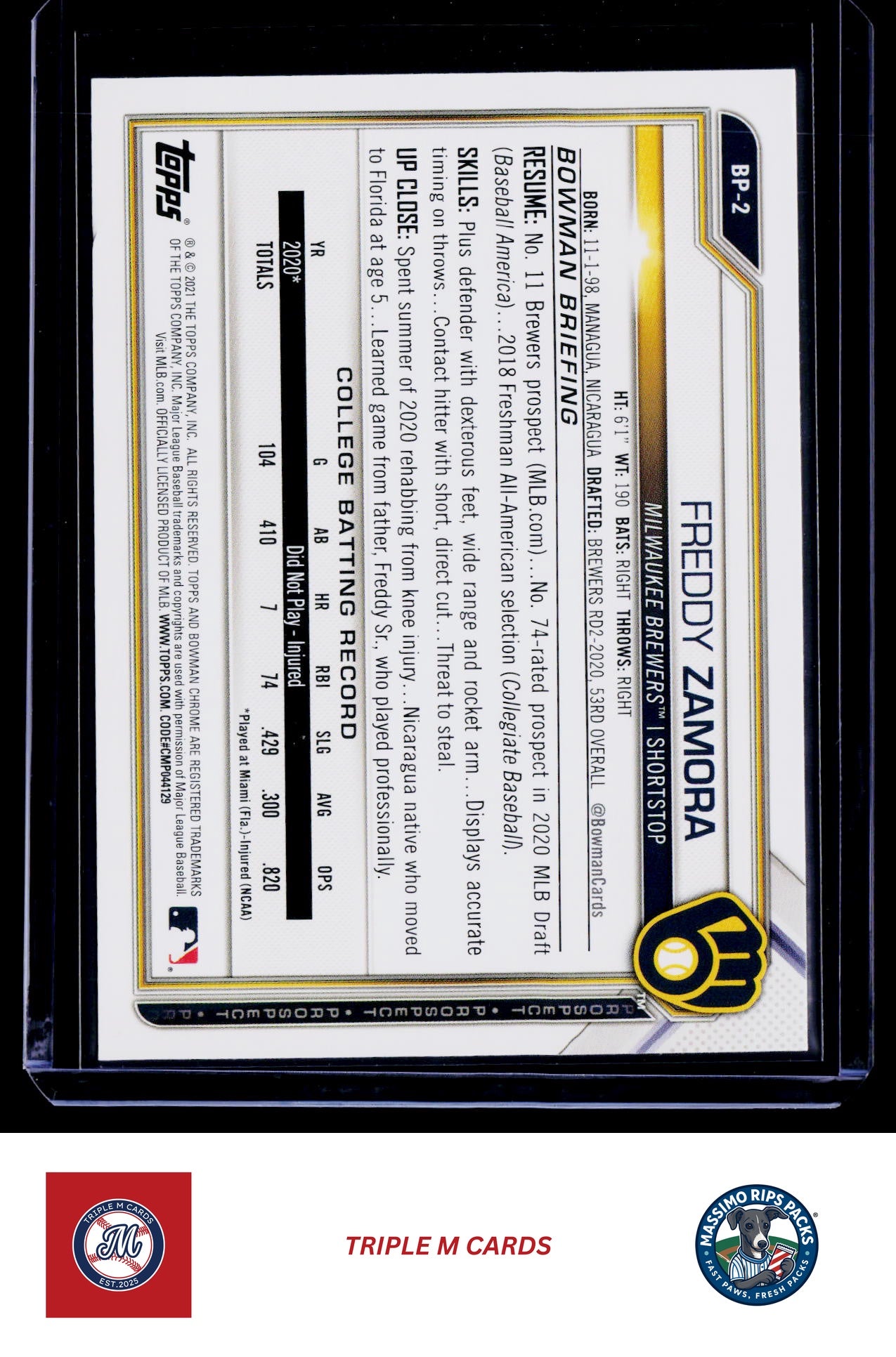 2021 Bowman #BP-2 Freddy Zamora Prospects