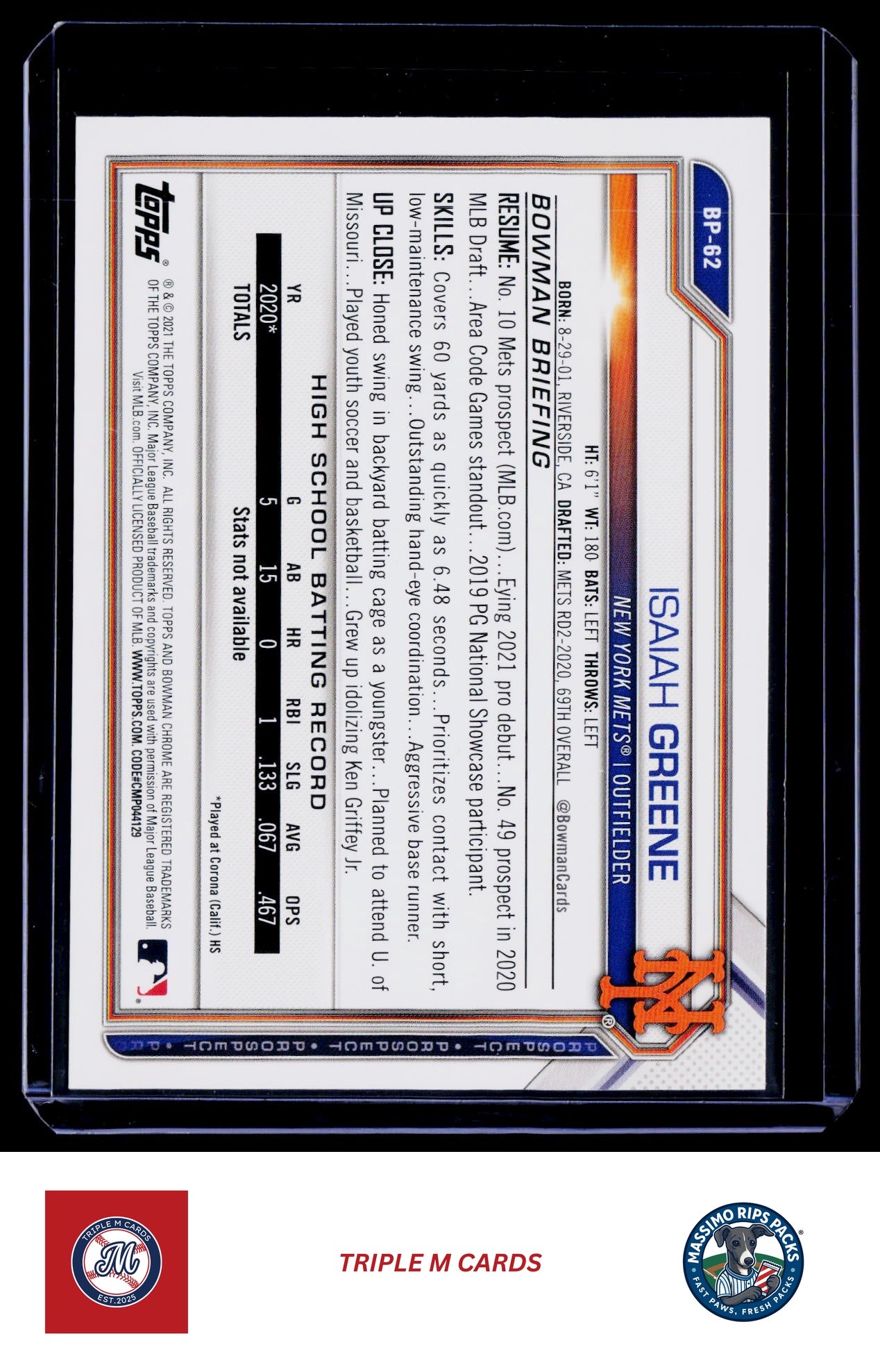 2021 Bowman #BP-62 Isaiah Greene Prospects