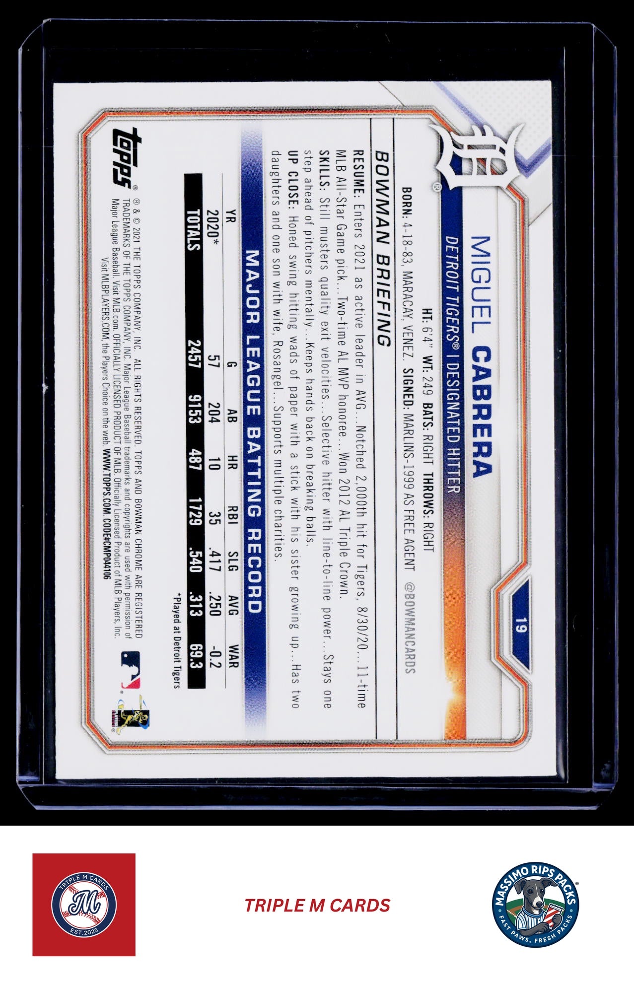 2021 Bowman #19 Miguel Cabrera