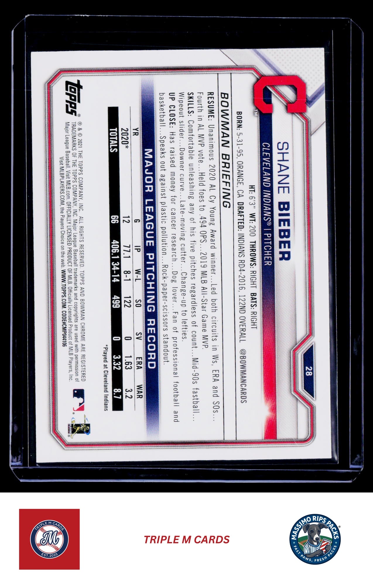2021 Bowman #28 Shane Bieber