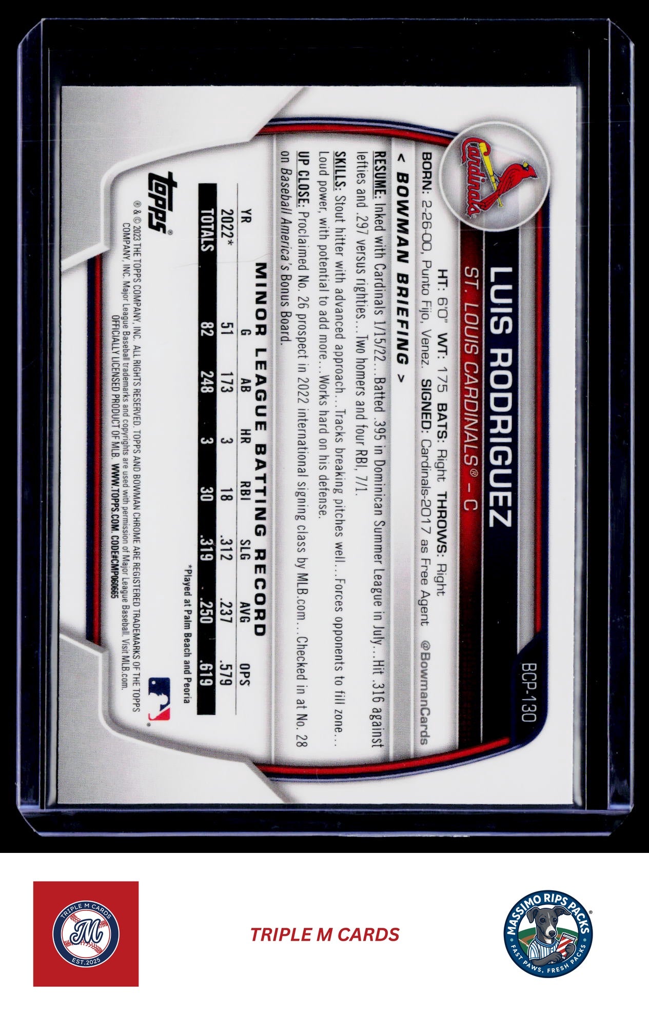 2023 Bowman #BCP-130 Luis Rodriguez Chrome Prospects