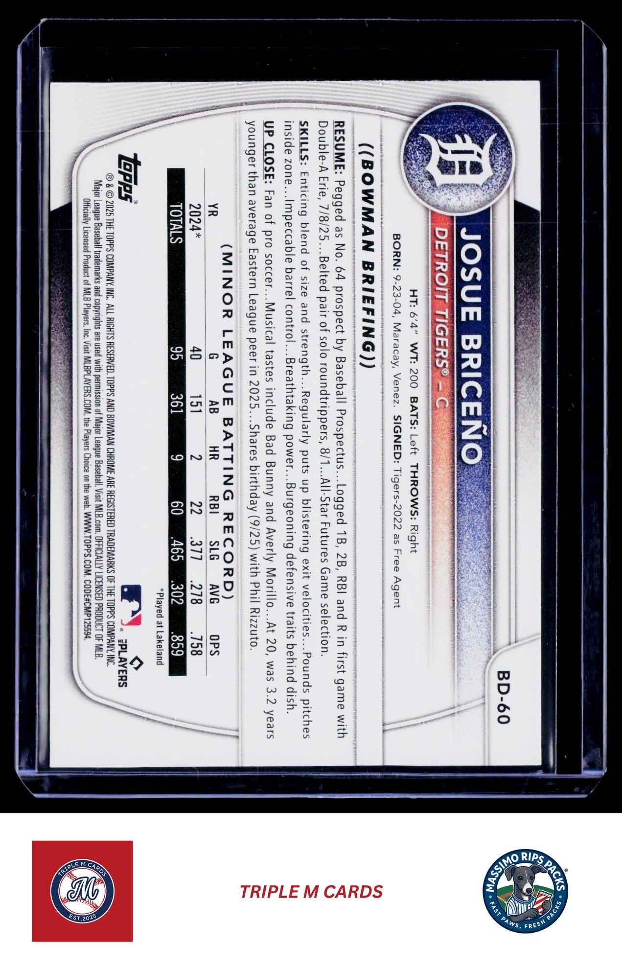 2025 Bowman Draft #BD-60 Josue Briceño