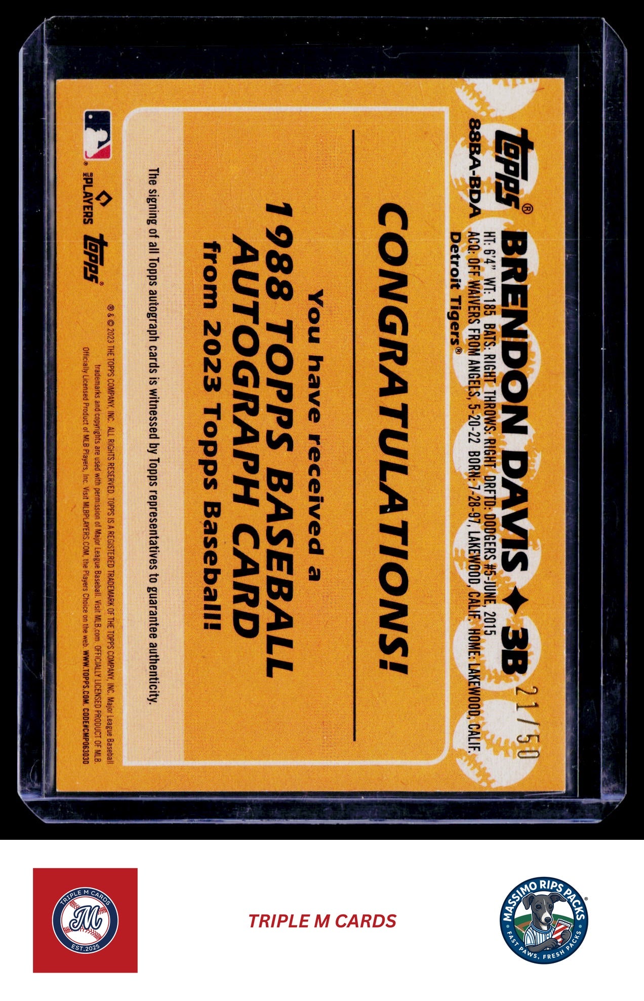 2023 Topps #88BA-BDA Brendon Davis