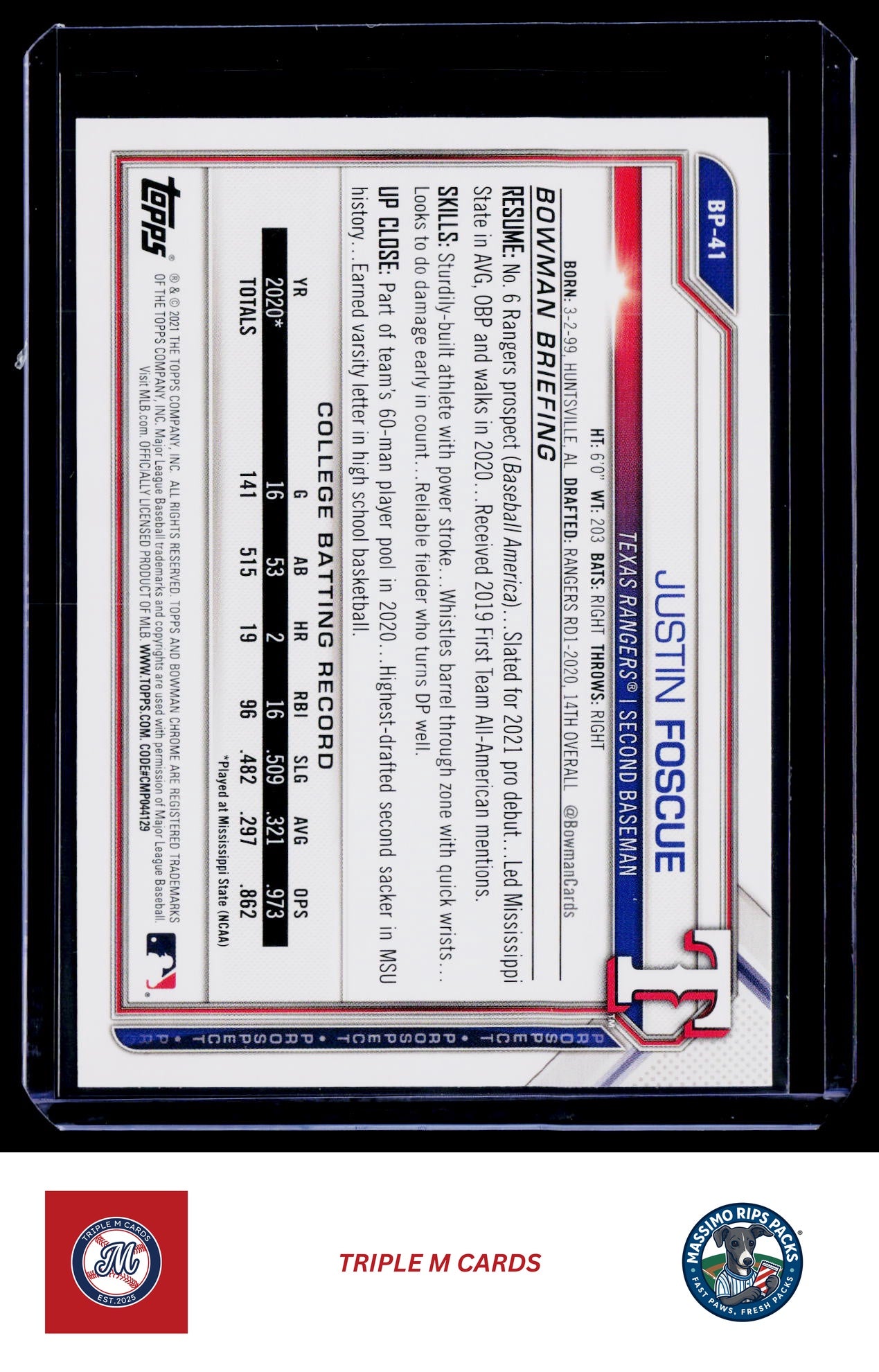 2021 Bowman #BP-41 Justin Foscue Prospects