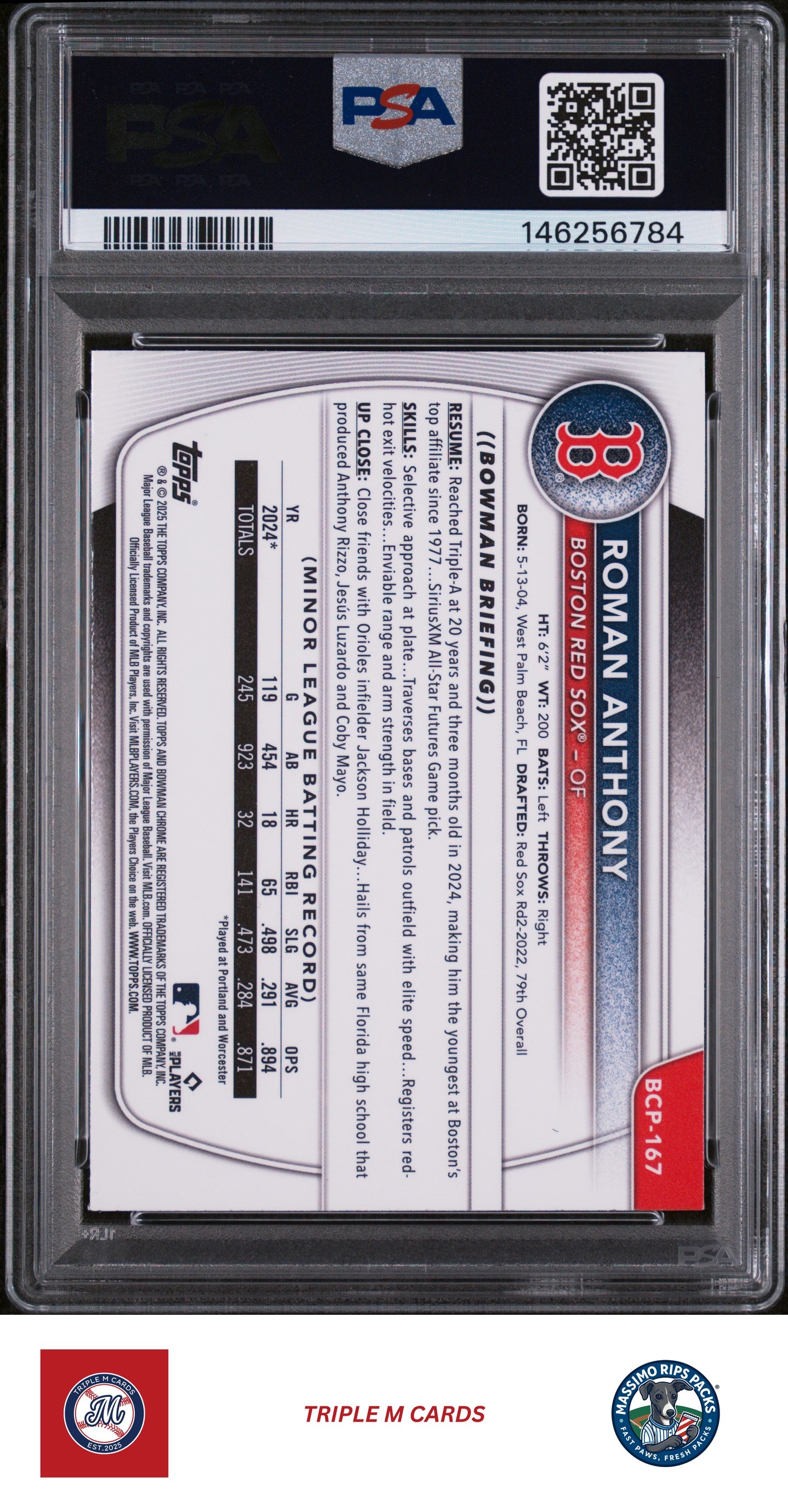 2025 Bowman Chrome #BCP-167 Roman Anthony Prospects Mojo PSA 9