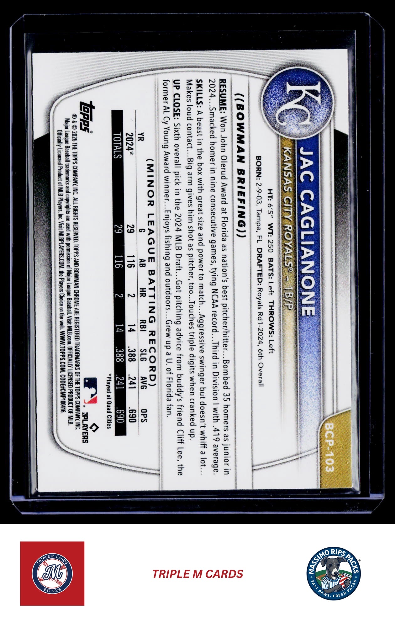 2025 Bowman #BCP-103 Jac Caglianone Chrome Prospects