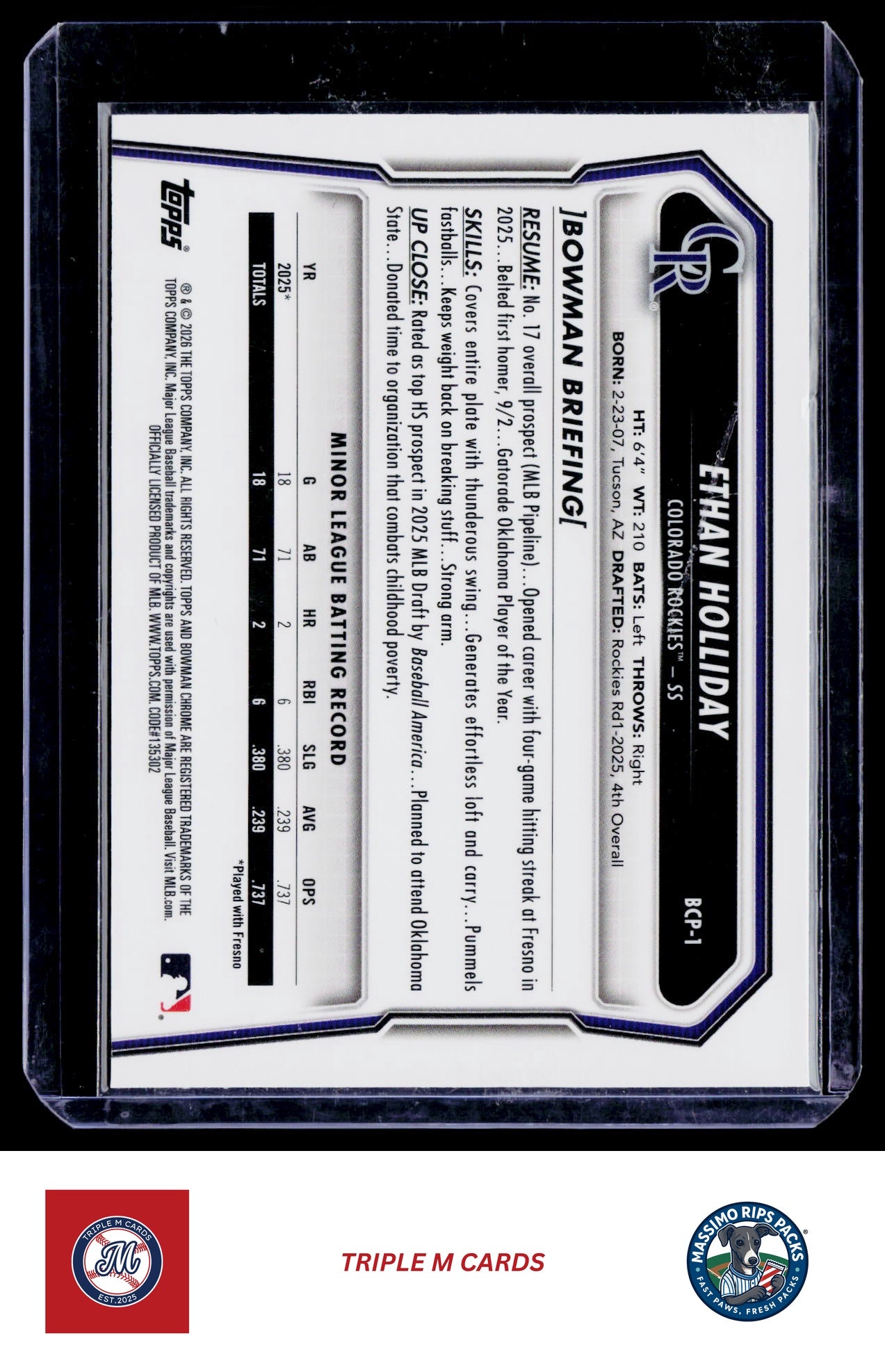 2026 Bowman #BCP-1 Ethan Holliday Chrome Prospects