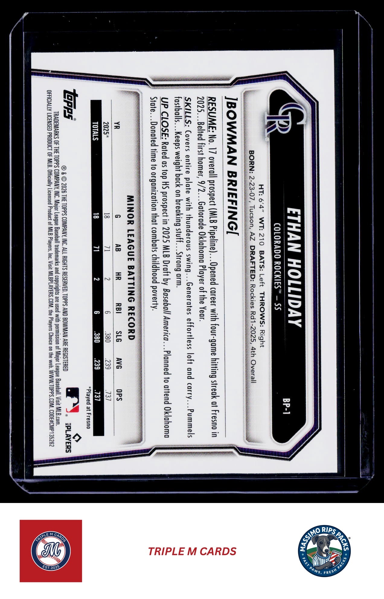 2026 Bowman #BP-1 Ethan Holliday Prospects