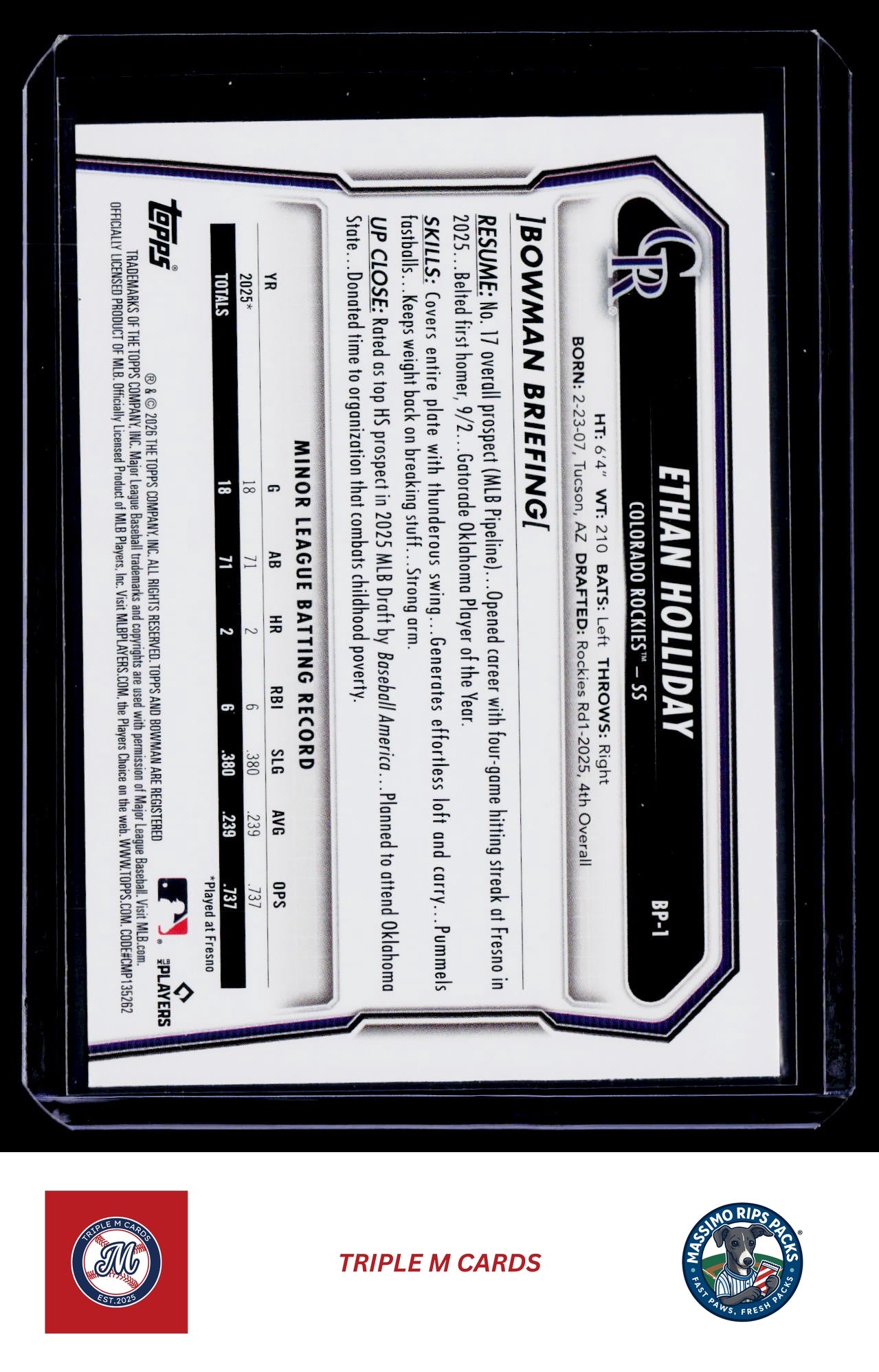 2026 Bowman #BP-1 Ethan Holliday Prospects