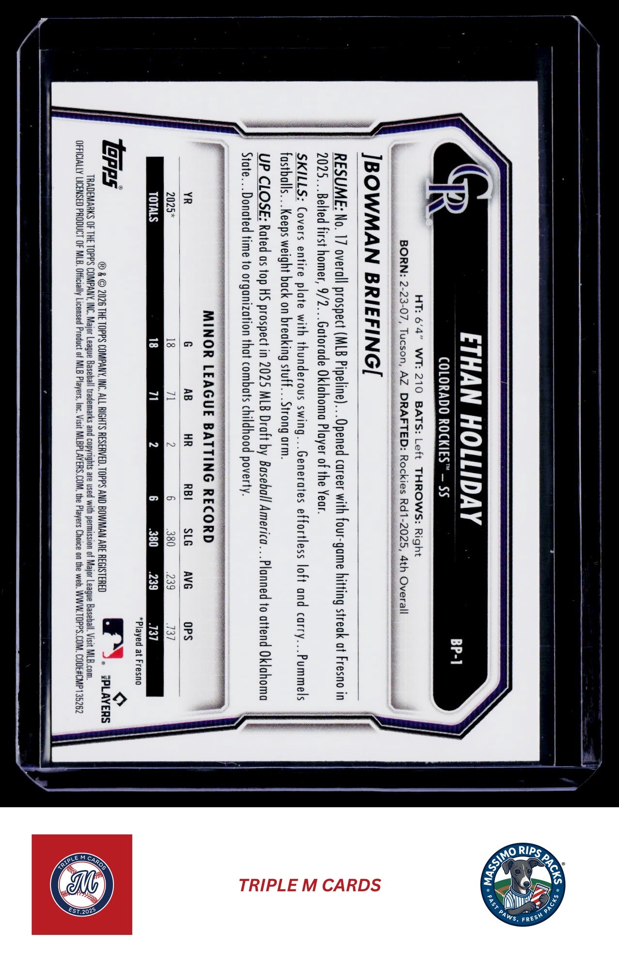 2026 Bowman #BP-1 Ethan Holliday Prospects