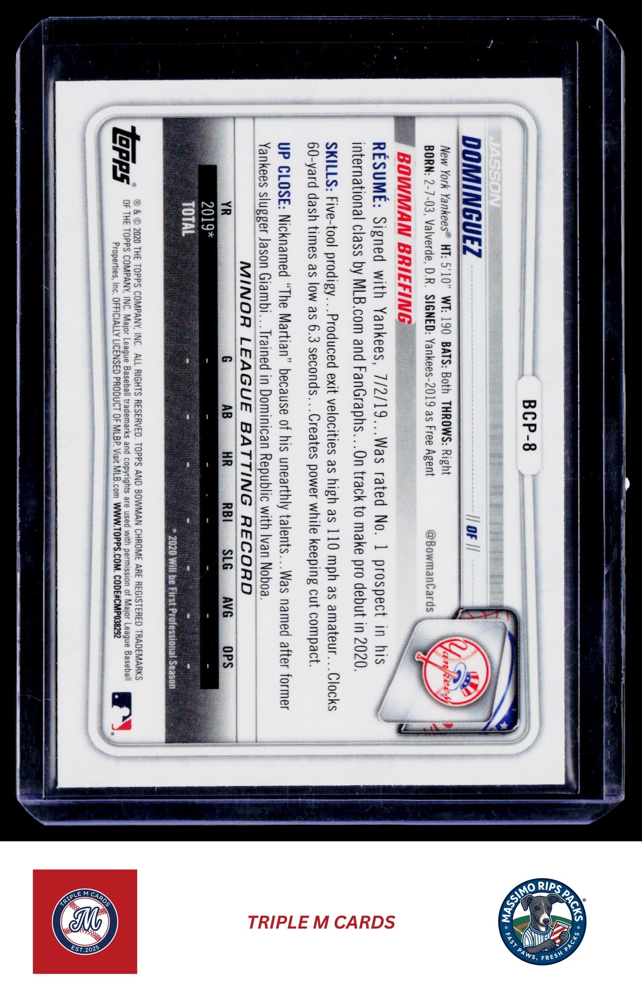 2020 Bowman #BCP-8 Jasson Dominguez Chrome Prospects