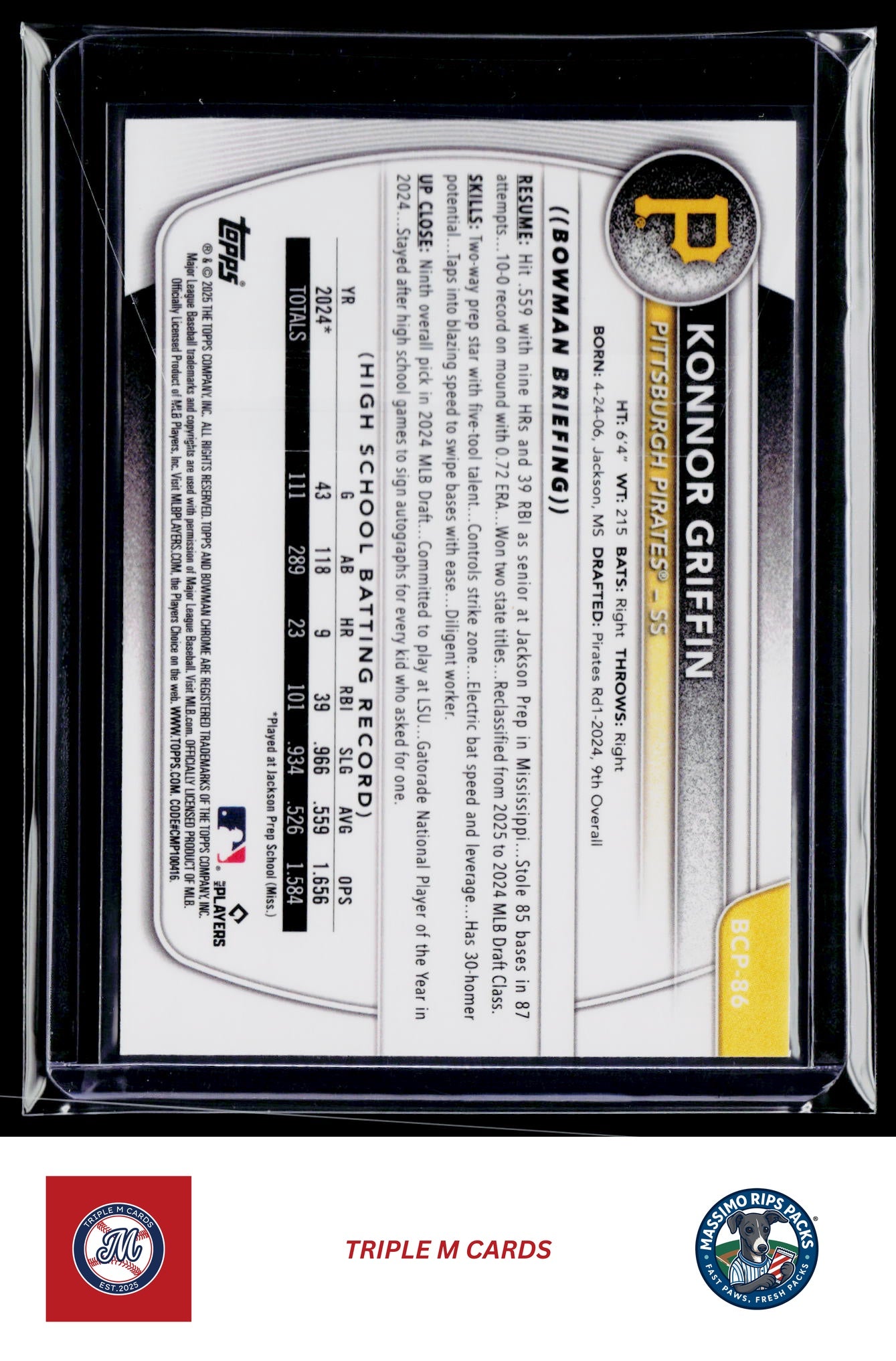 2025 Bowman #BCP-86 Konnor Griffin Chrome Prospects Reptilian Refractor